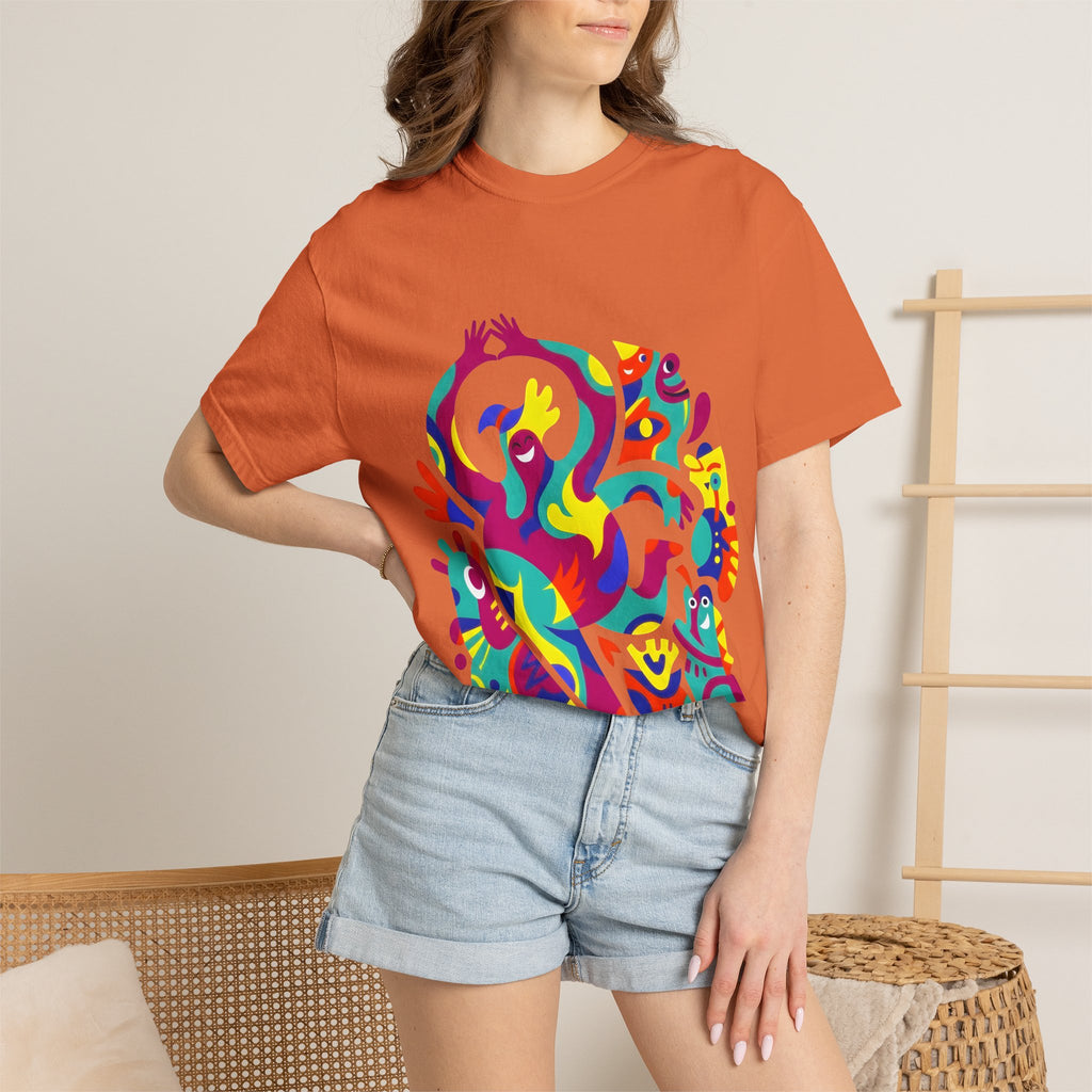 Garment-Dyed T-shirt - Joyful Abstract Creatures | Whimsical Graphic
