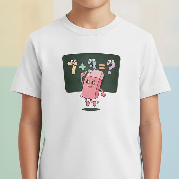 Kids Retro Math Tee - Playful Eraser Addition Problem