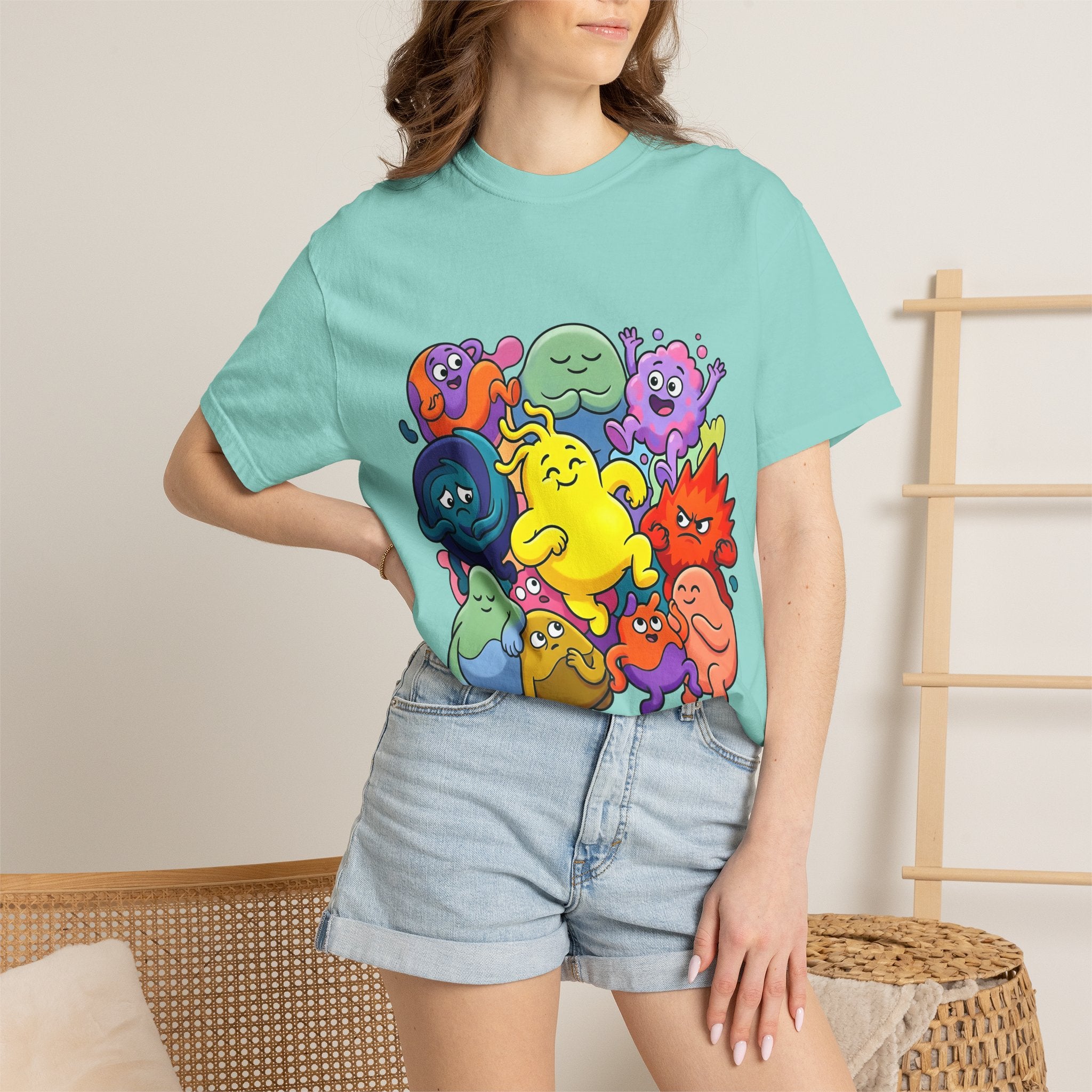 Unisex Garment-Dyed T-Shirt - Diverse Emotional Cartoon Creatures