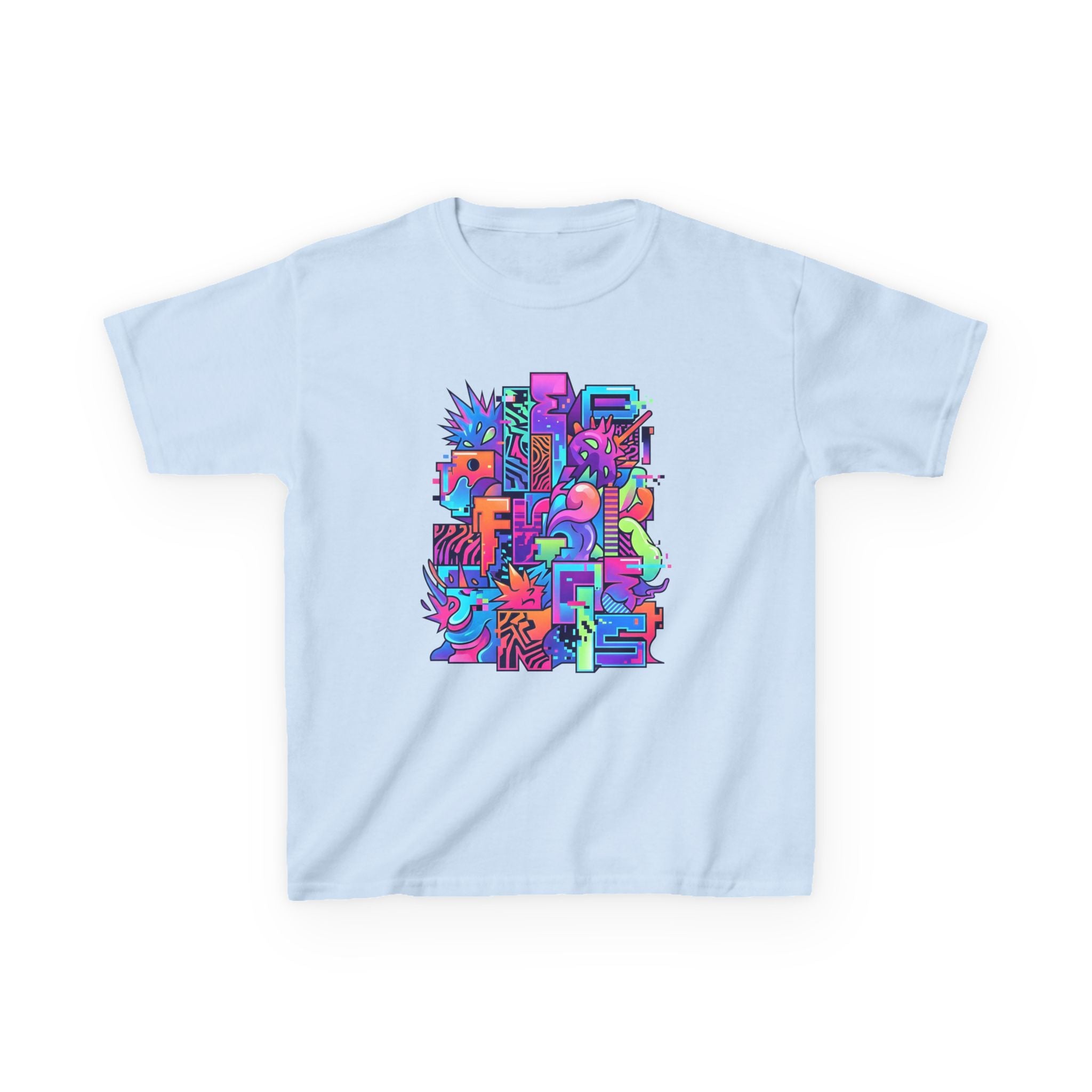 Kids Glitch Art Tee - FUNGUS Neon Cyberpunk Design | Retro