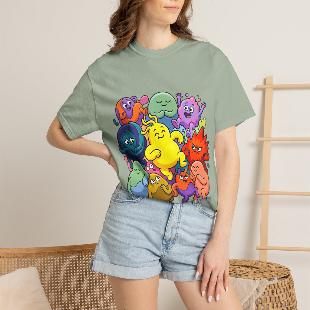Unisex Garment-Dyed T-Shirt - Diverse Emotional Cartoon Creatures