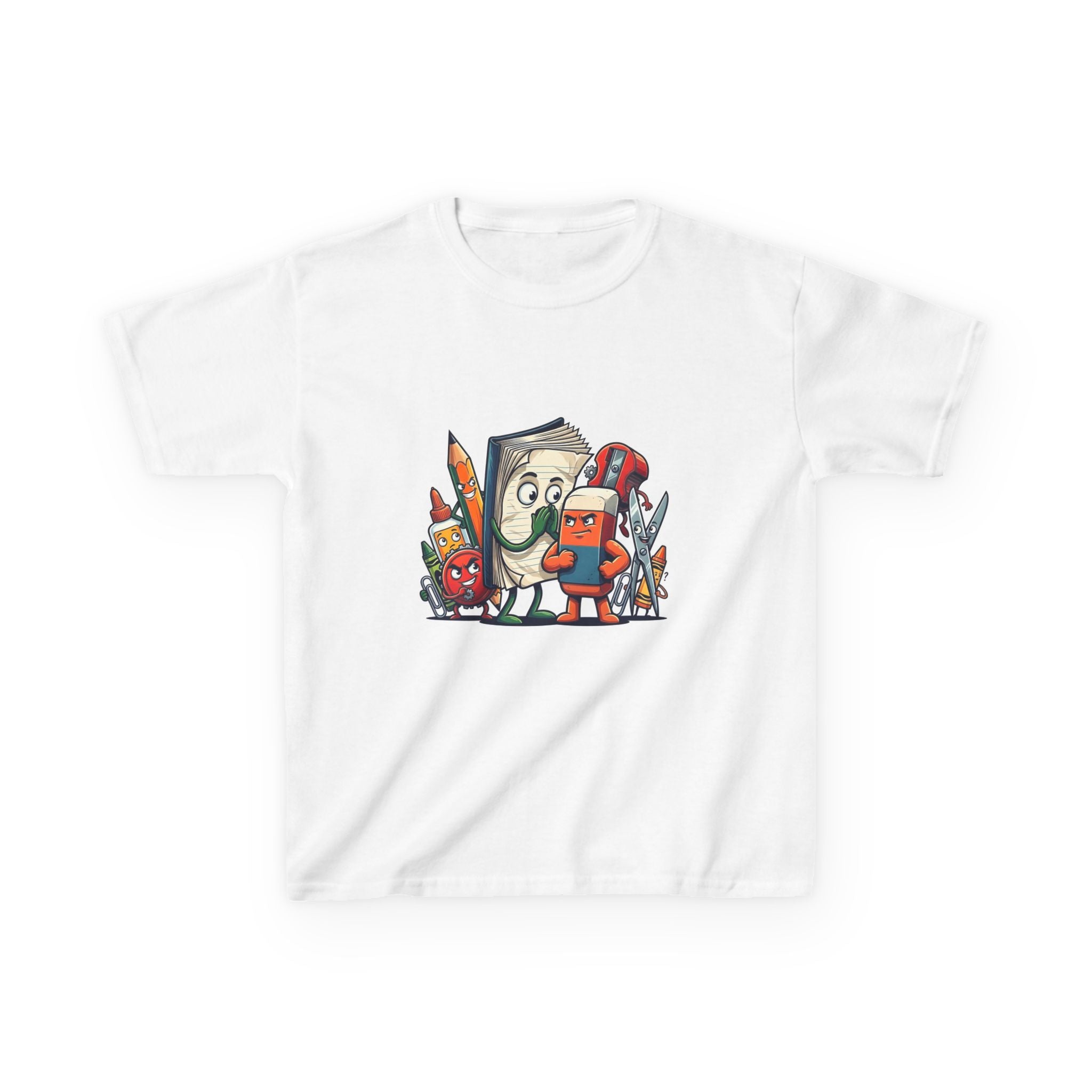 Kids Cartoon T-Shirt - Mischievous School Supplies & Stationery