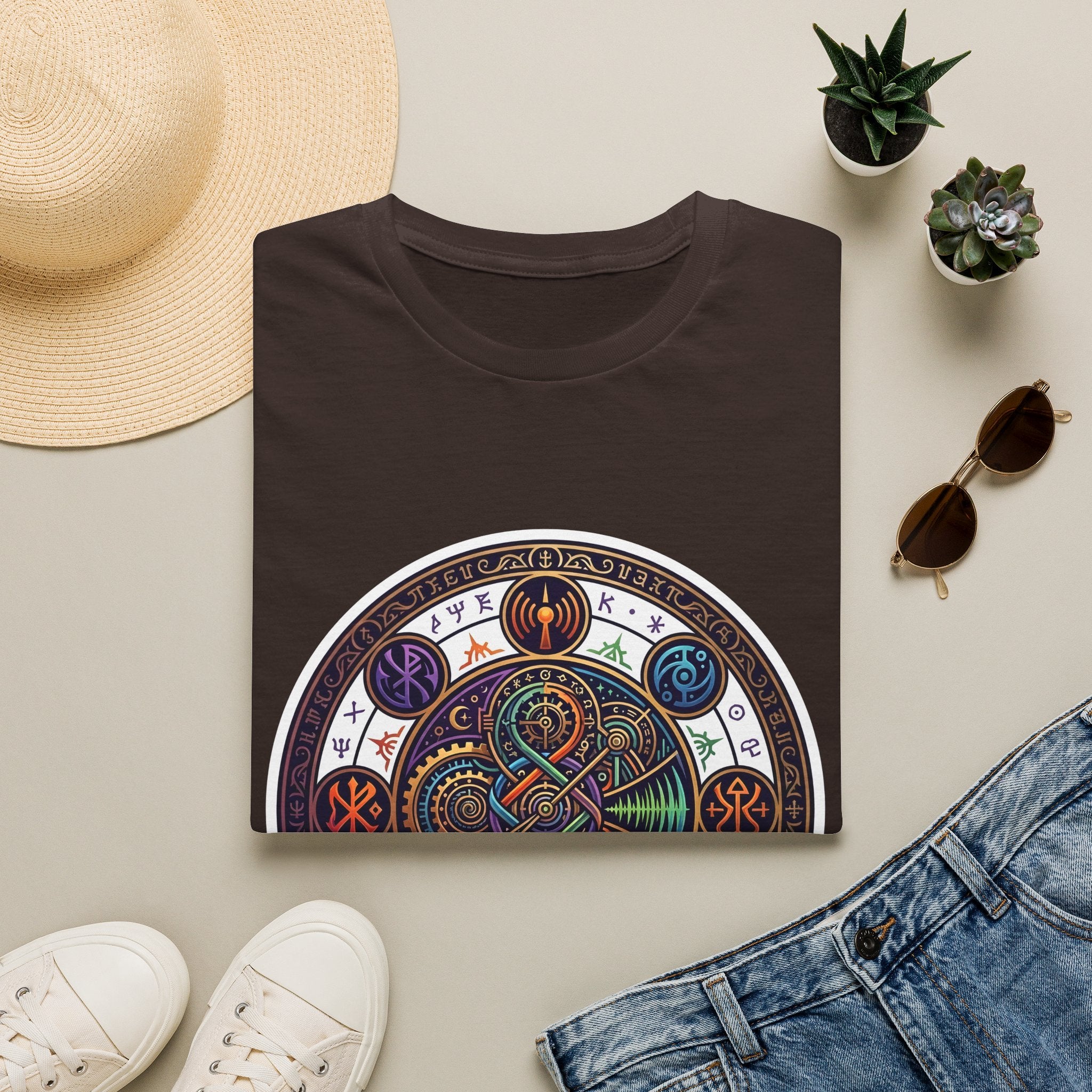 Unisex Steampunk T-Shirt - Ornate Mystical Mandala & Gears