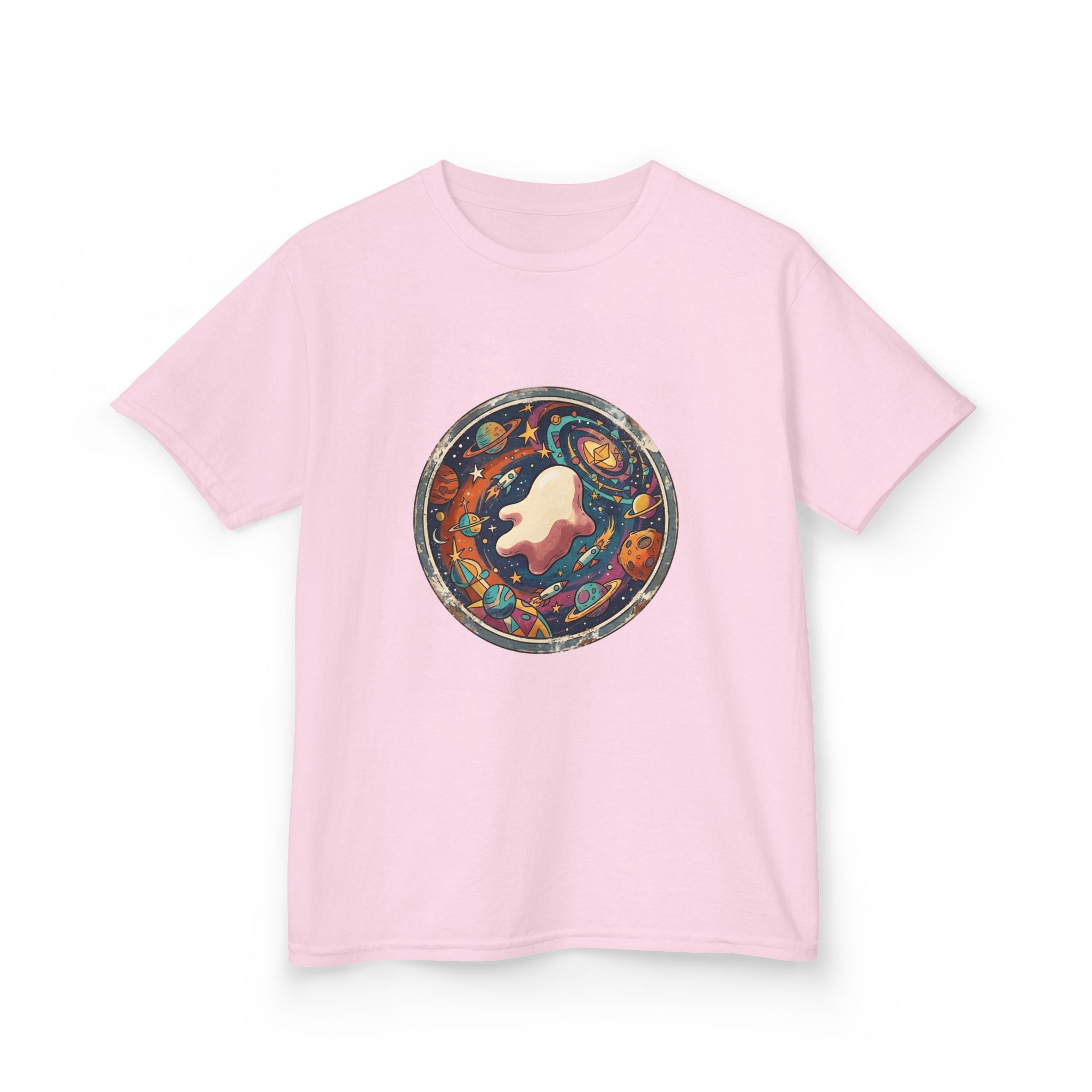 Kids T-Shirt - Whimsical Space Ghost & Planets | Retro Adventure