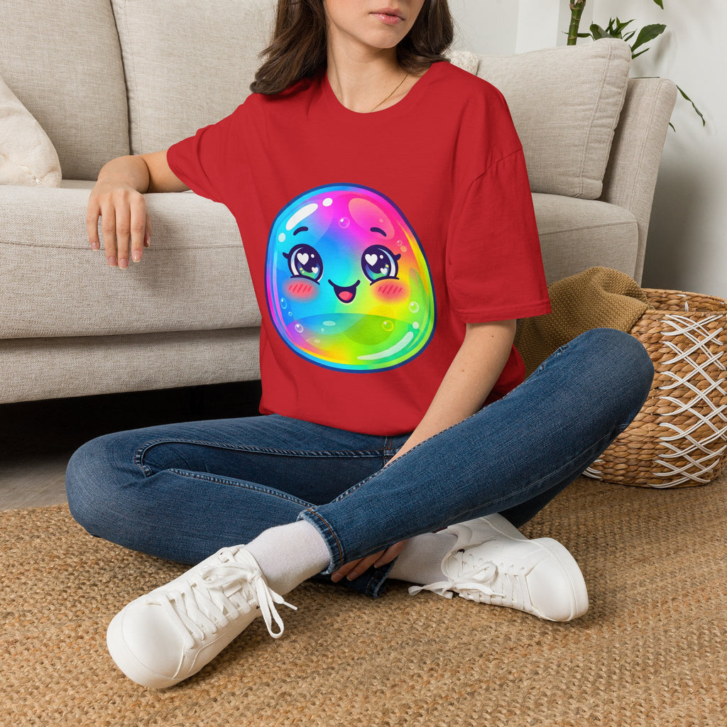 Unisex Kawaii T-Shirt - Happy Rainbow Blob Character Tee