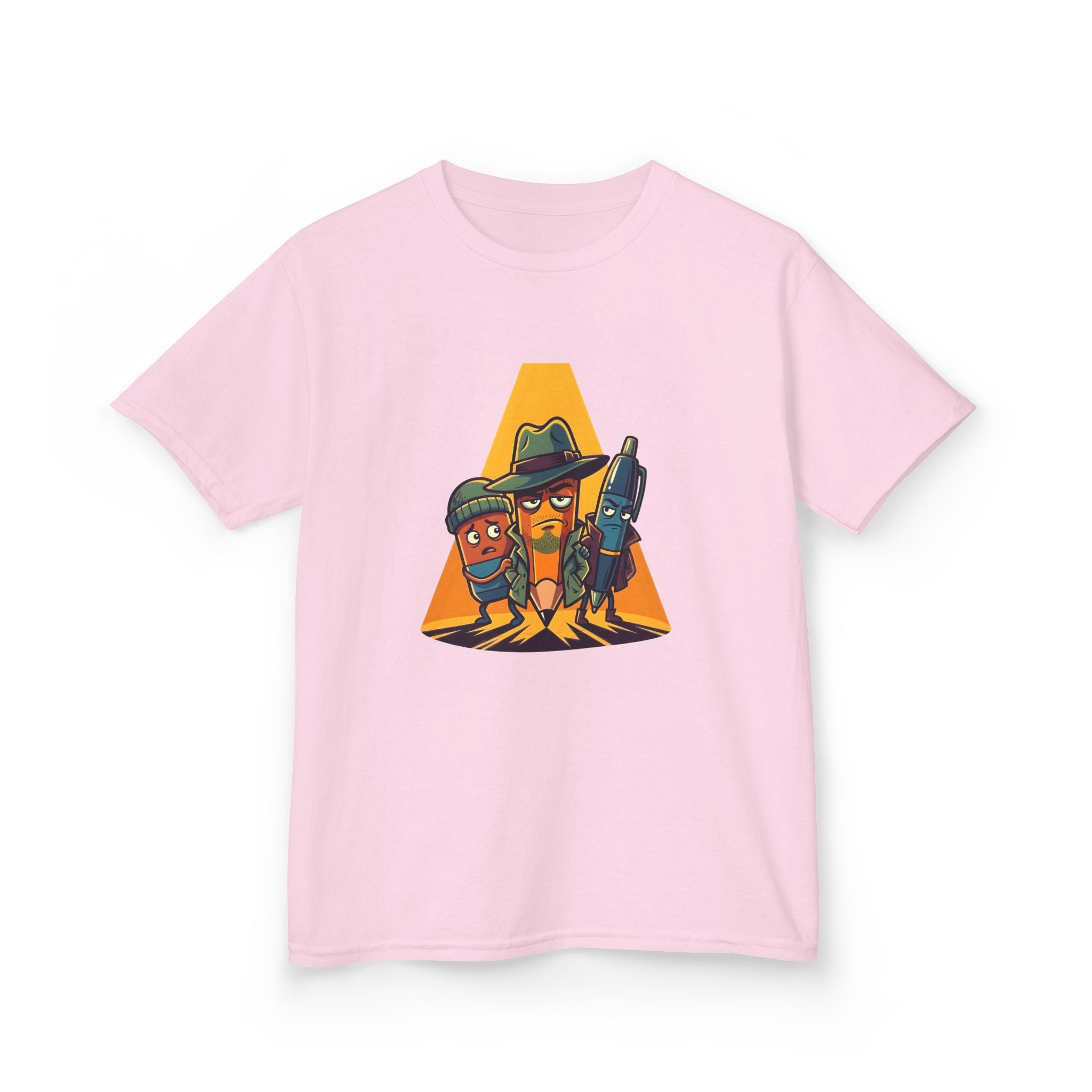 Kids Tee - Noir Stationery Detective Team | Cartoon Comic Style