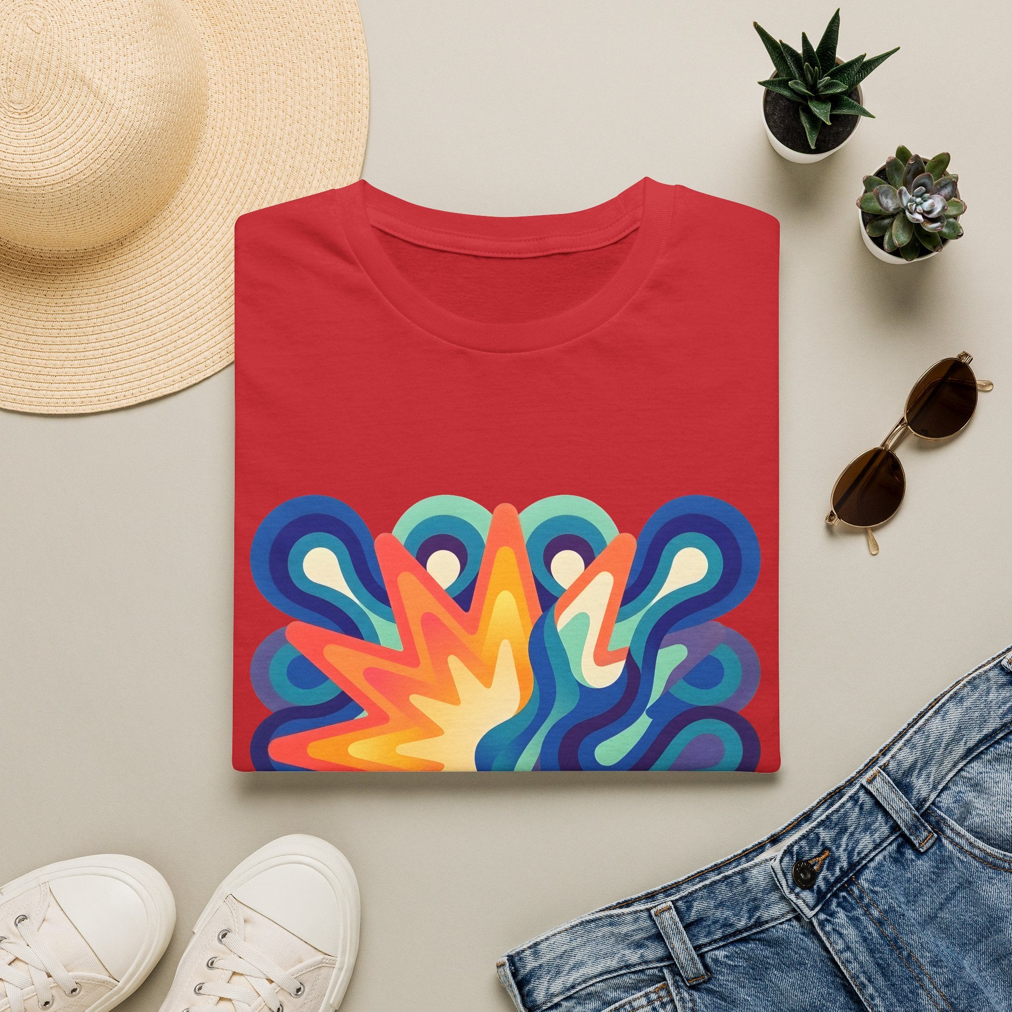 Abstract T-Shirt - Psychedelic Starburst Graphic Tee | Dynamic Blue