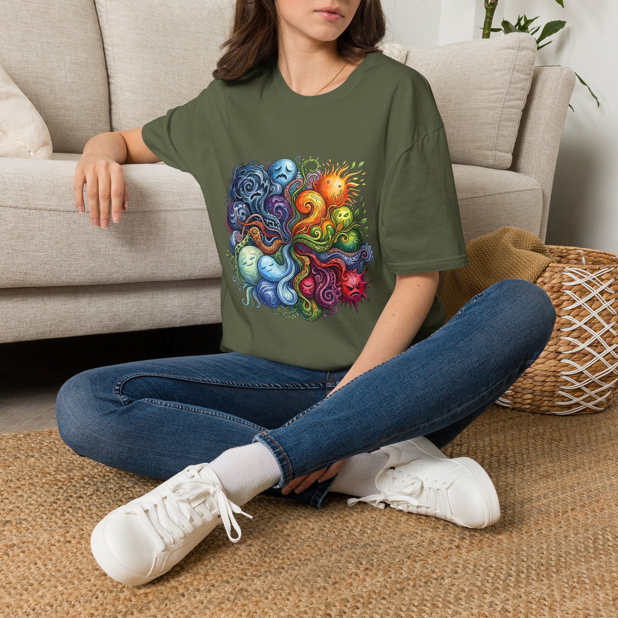 Abstract T-Shirt - Whimsical Watercolor Mandala | Surreal Figures