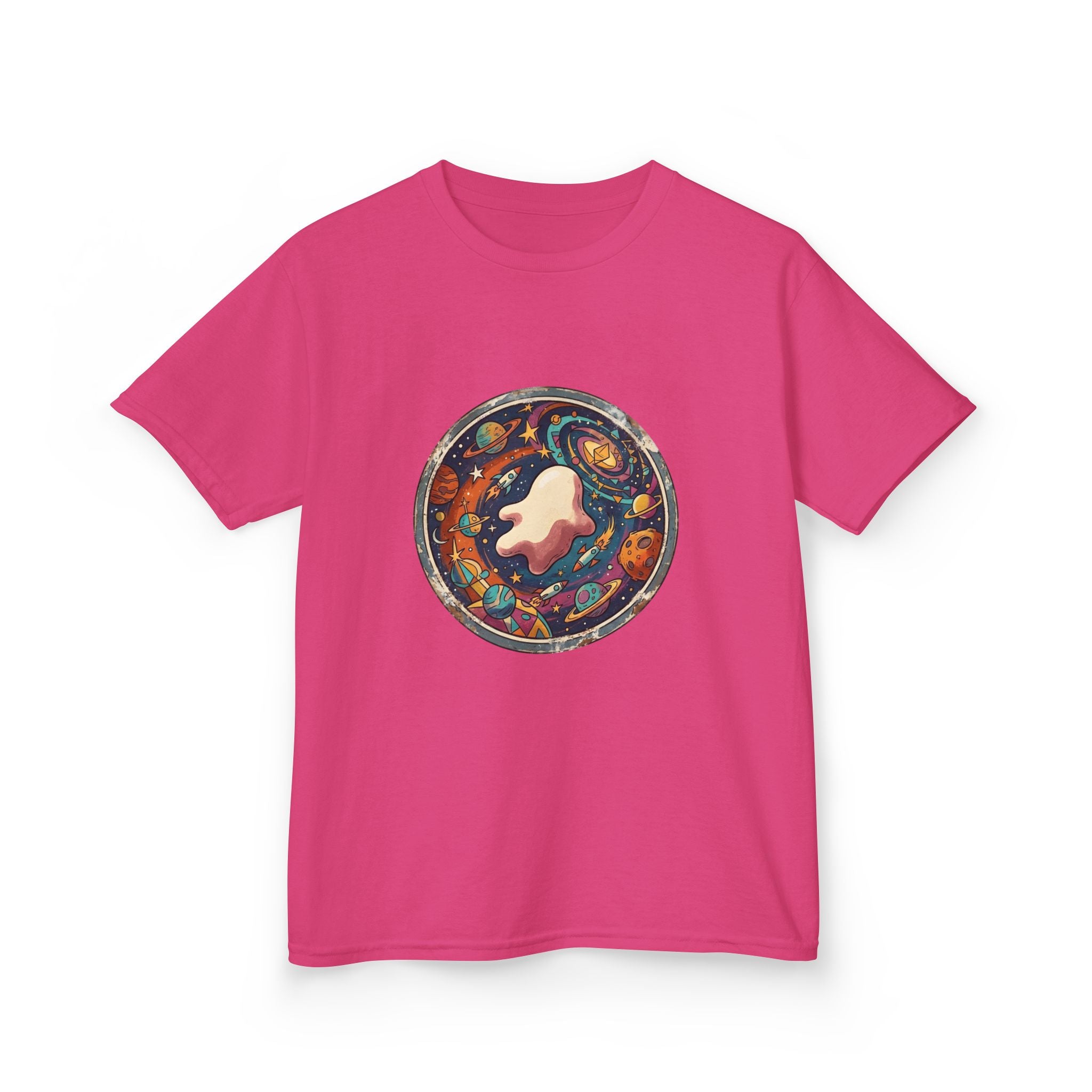 Kids T-Shirt - Whimsical Space Ghost & Planets | Retro Adventure