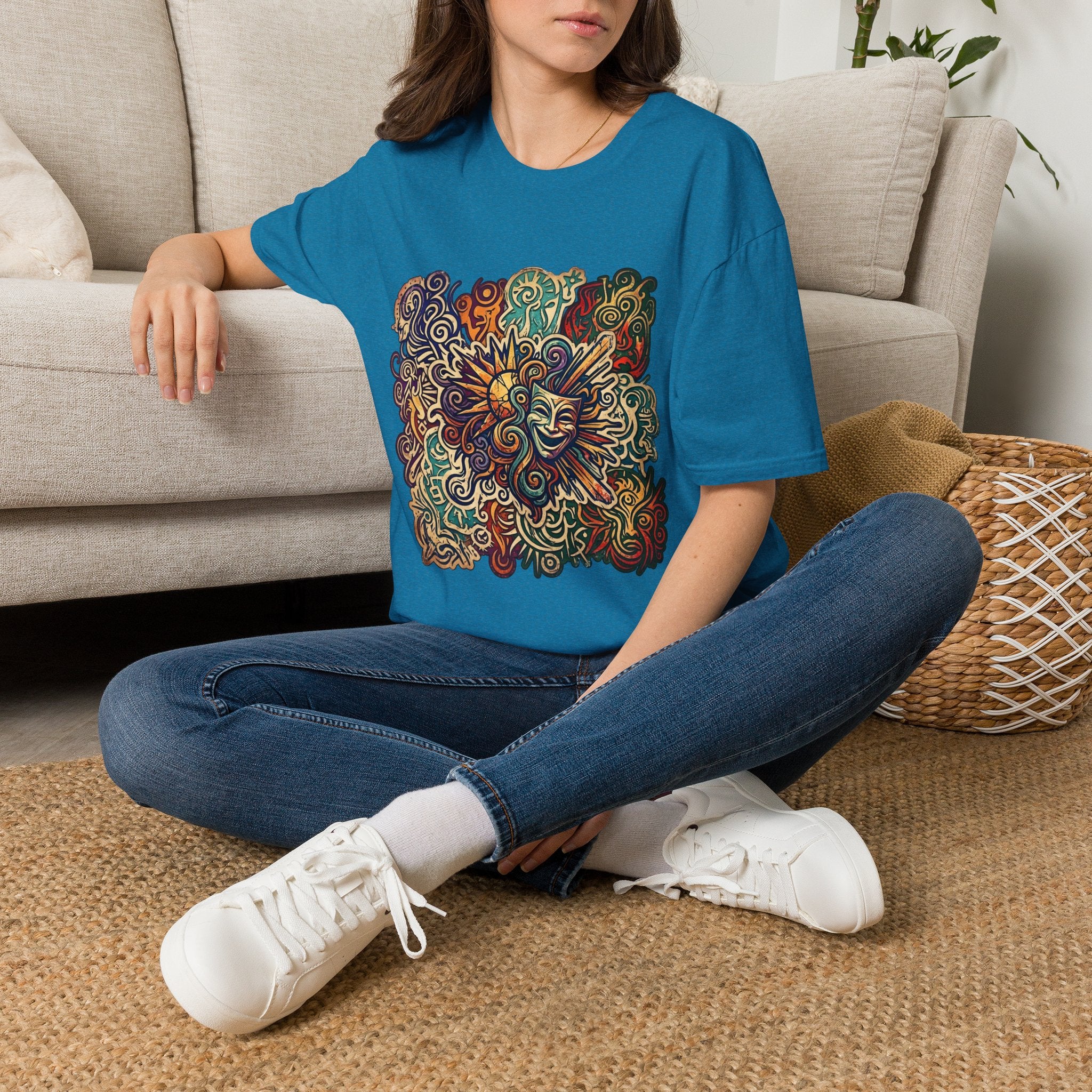 Unisex T-Shirt - Retro Psychedelic Theater Comedy Mask | Abstract Art