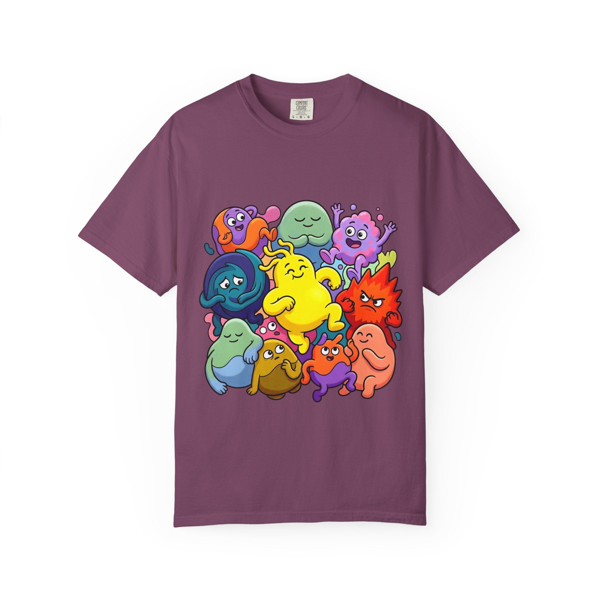 Unisex Garment-Dyed T-Shirt - Diverse Emotional Cartoon Creatures