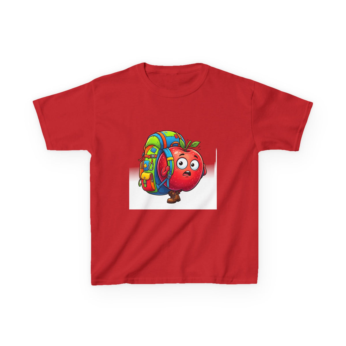 Kids Tee - Adventurous Apple Character Hiking T-Shirt