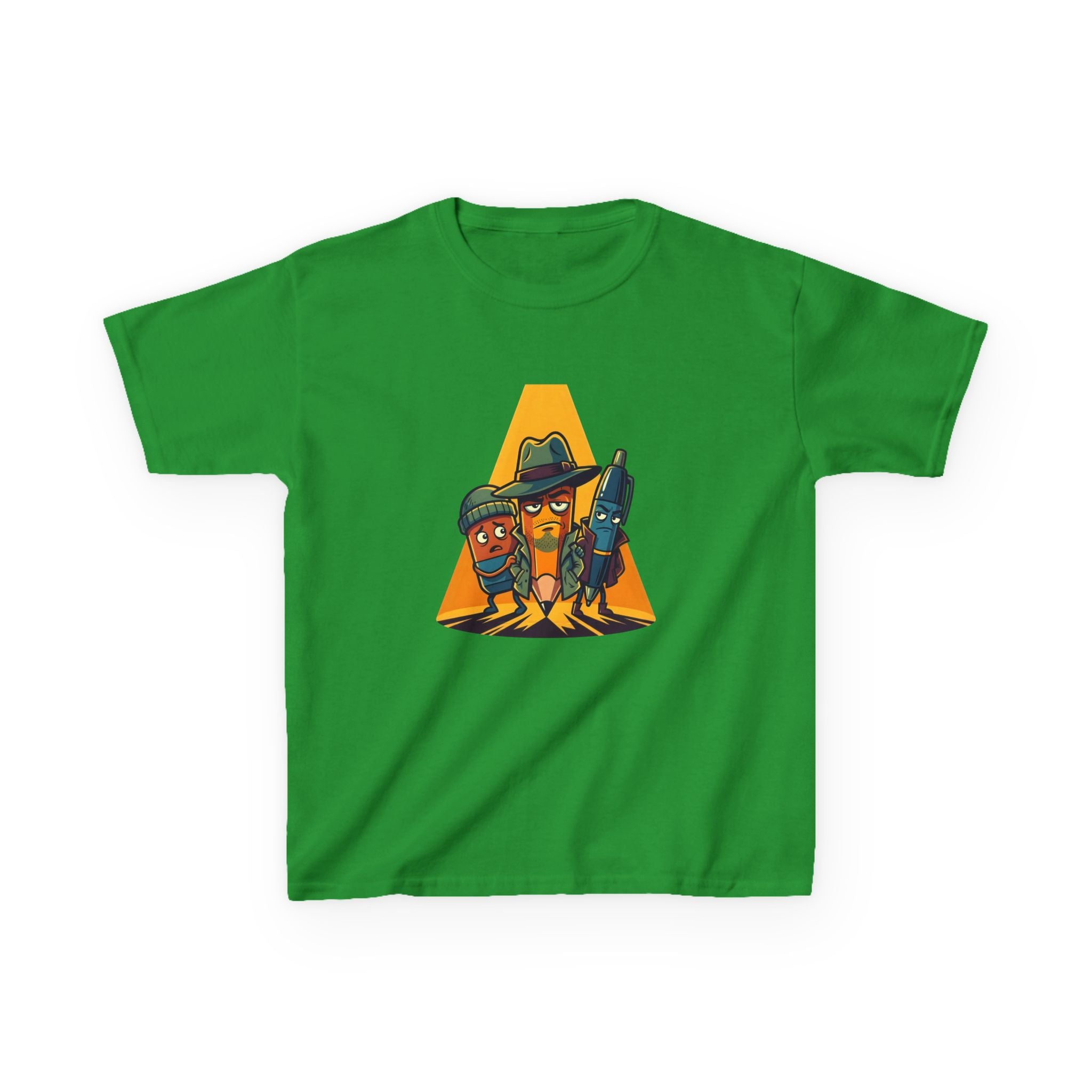 Kids Tee - Noir Stationery Detective Team | Cartoon Comic Style