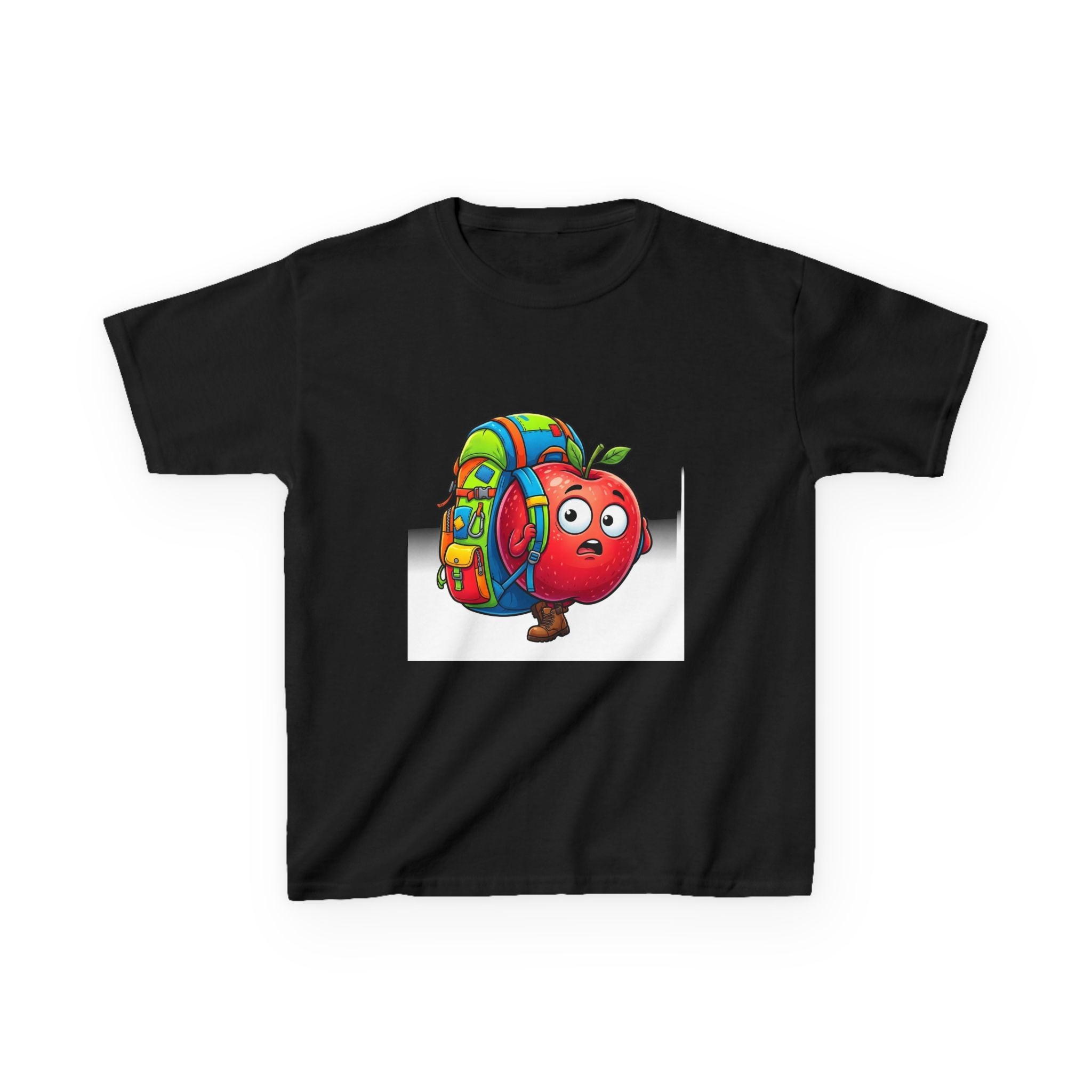 Kids Tee - Adventurous Apple Character Hiking T-Shirt