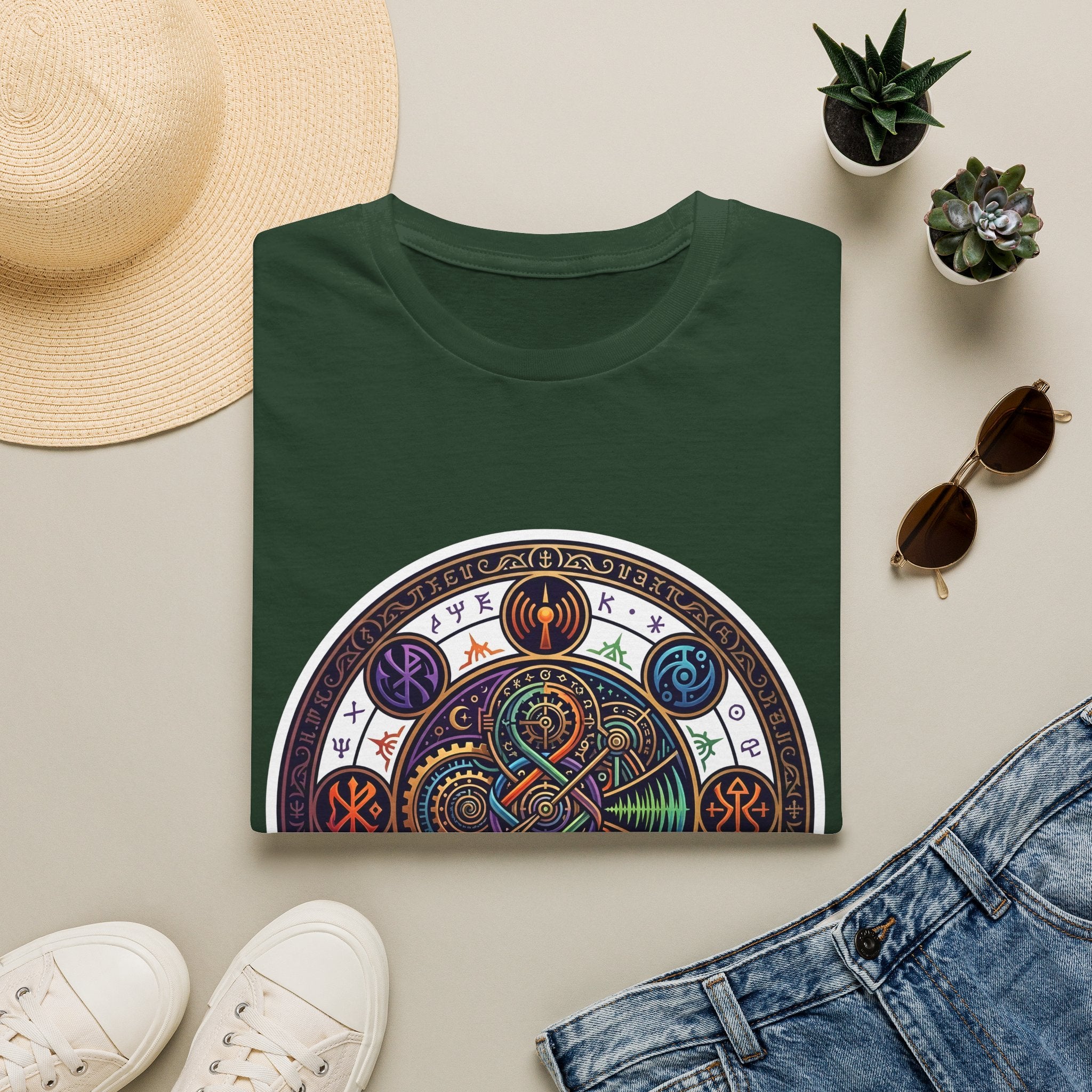 Unisex Steampunk T-Shirt - Ornate Mystical Mandala & Gears