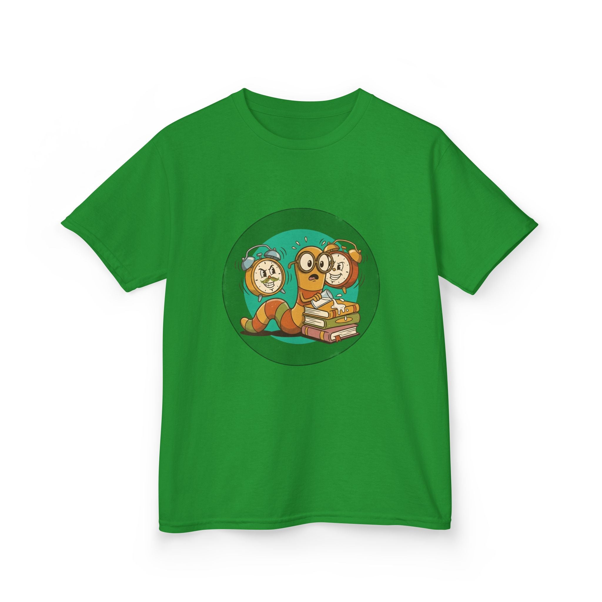 Kids Bookworm Tee - Cartoon Worm Studying Books | Back to School