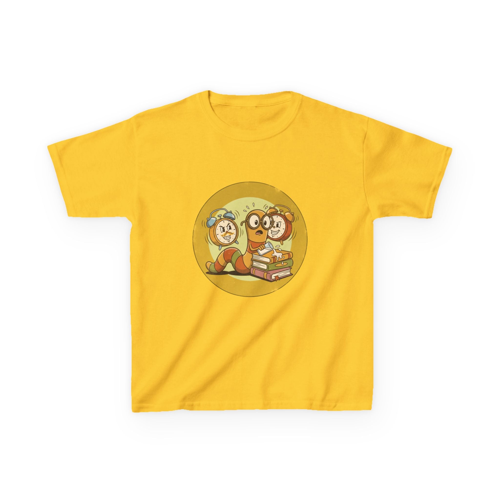 Kids Bookworm Tee - Cartoon Worm Studying Books | Back to School