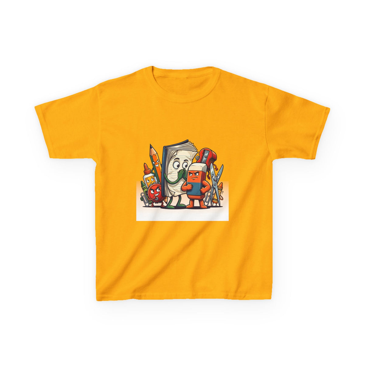 Kids Cartoon T-Shirt - Mischievous School Supplies & Stationery