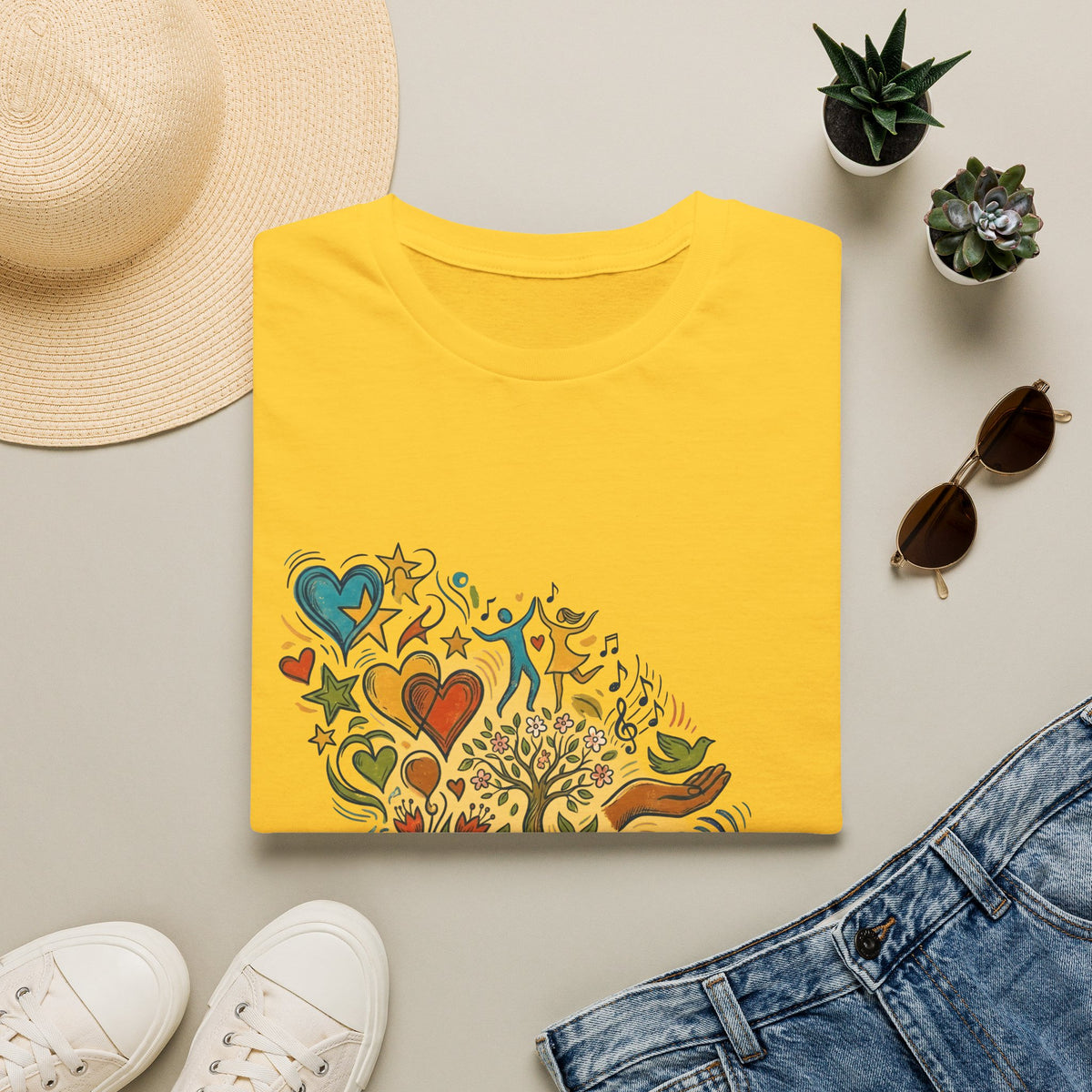 Unisex T-Shirt - Groovy Folk Art Love & Peace | Vibrant Community