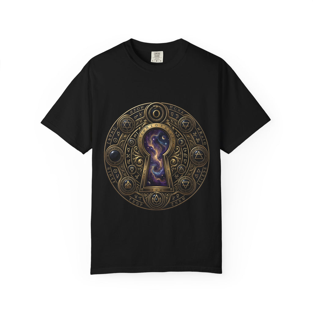 T-shirt - Celestial Keyhole Galaxy | Occult Alchemical Gold