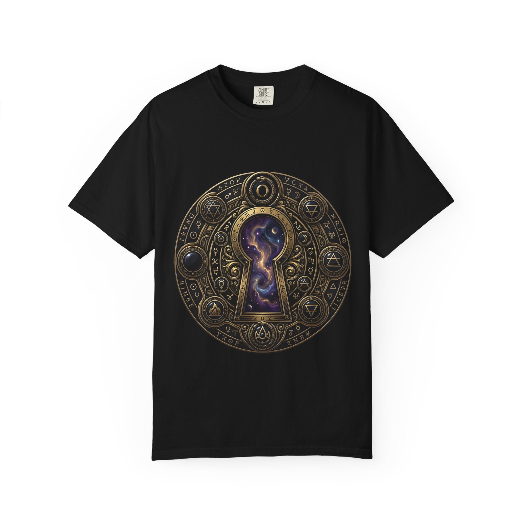 T-shirt - Celestial Keyhole Galaxy | Occult Alchemical Gold