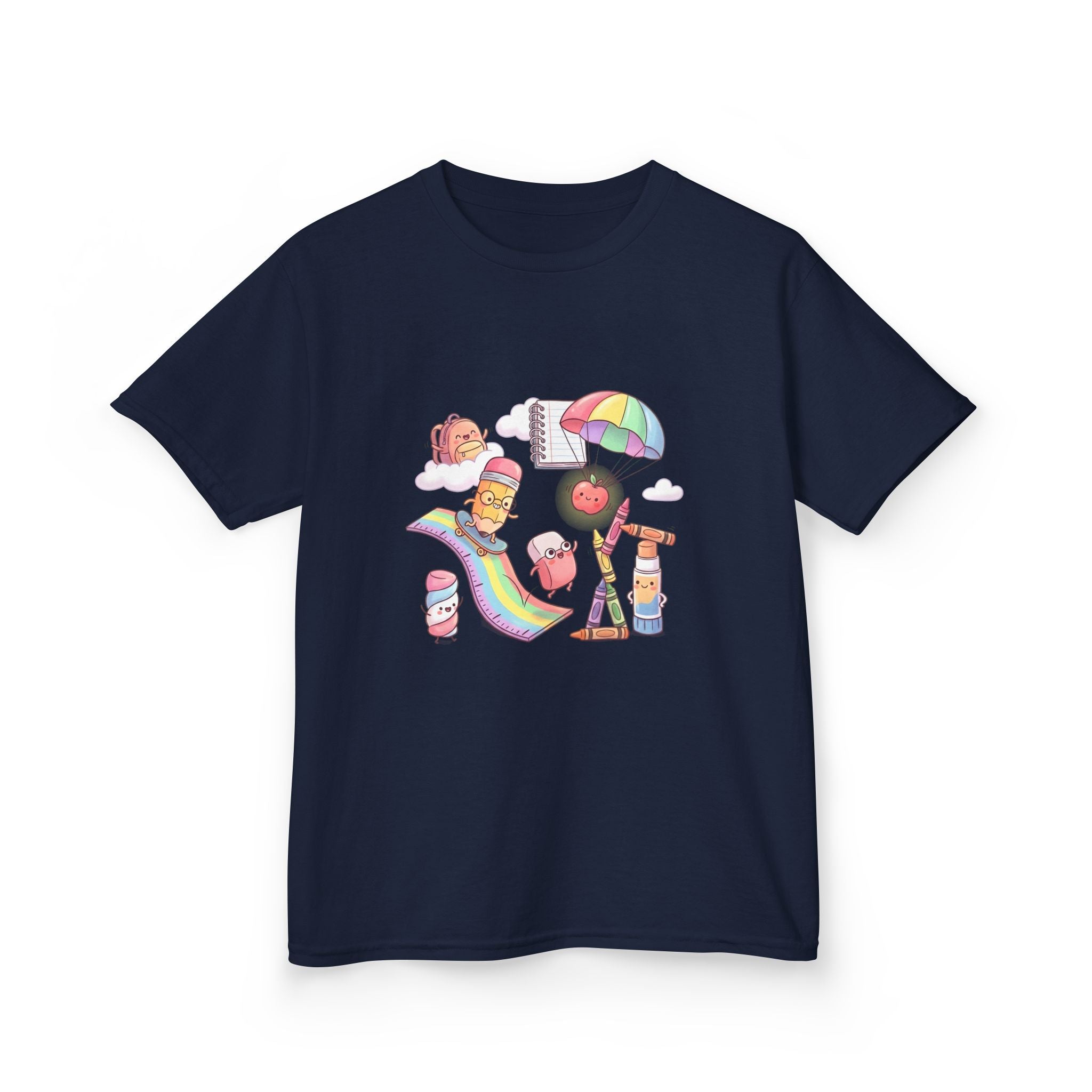 Kids Back to School Tee - Cute Faces School Supplies | Rainbow 2026