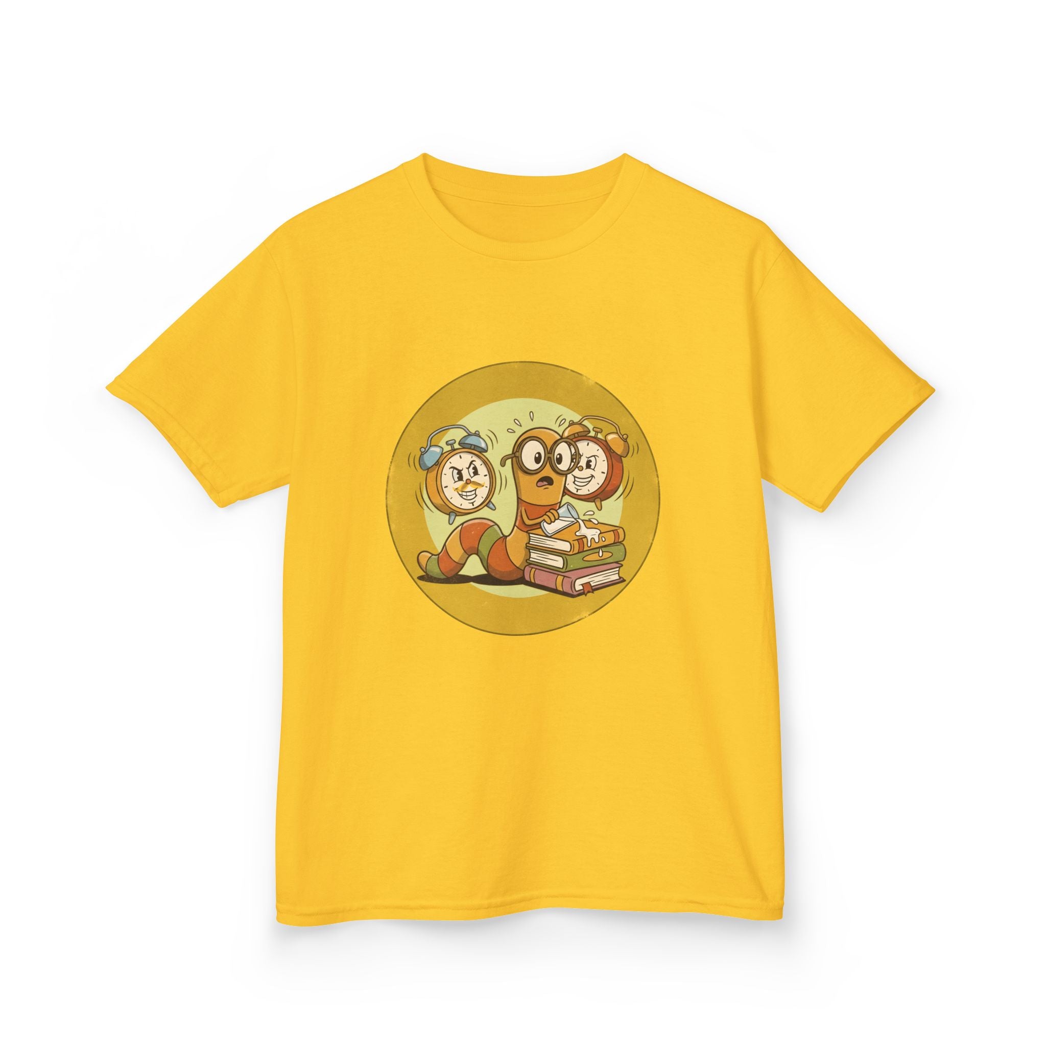 Kids Bookworm Tee - Cartoon Worm Studying Books | Back to School