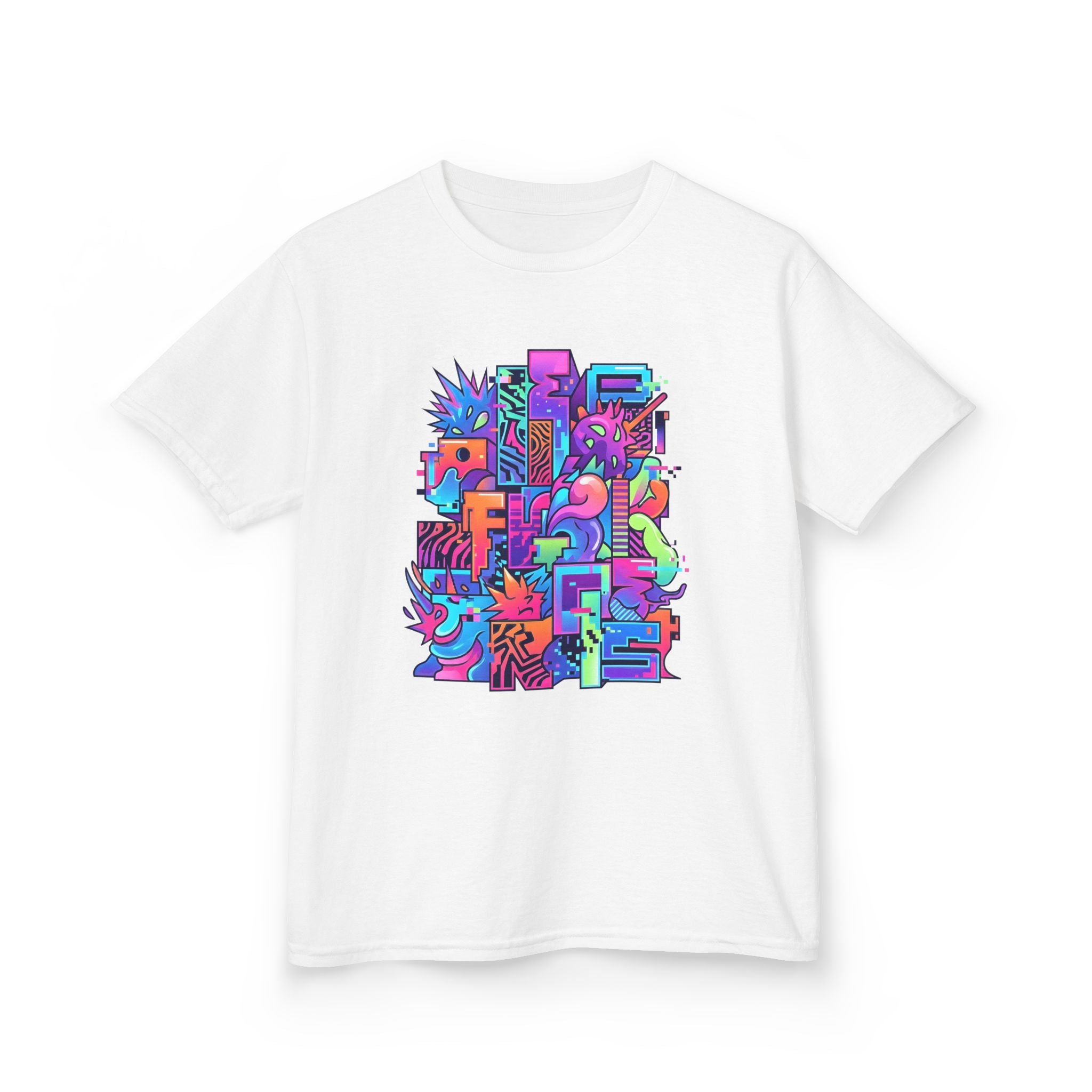 Kids Glitch Art Tee - FUNGUS Neon Cyberpunk Design | Retro