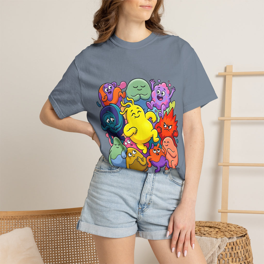 Unisex Garment-Dyed T-Shirt - Diverse Emotional Cartoon Creatures