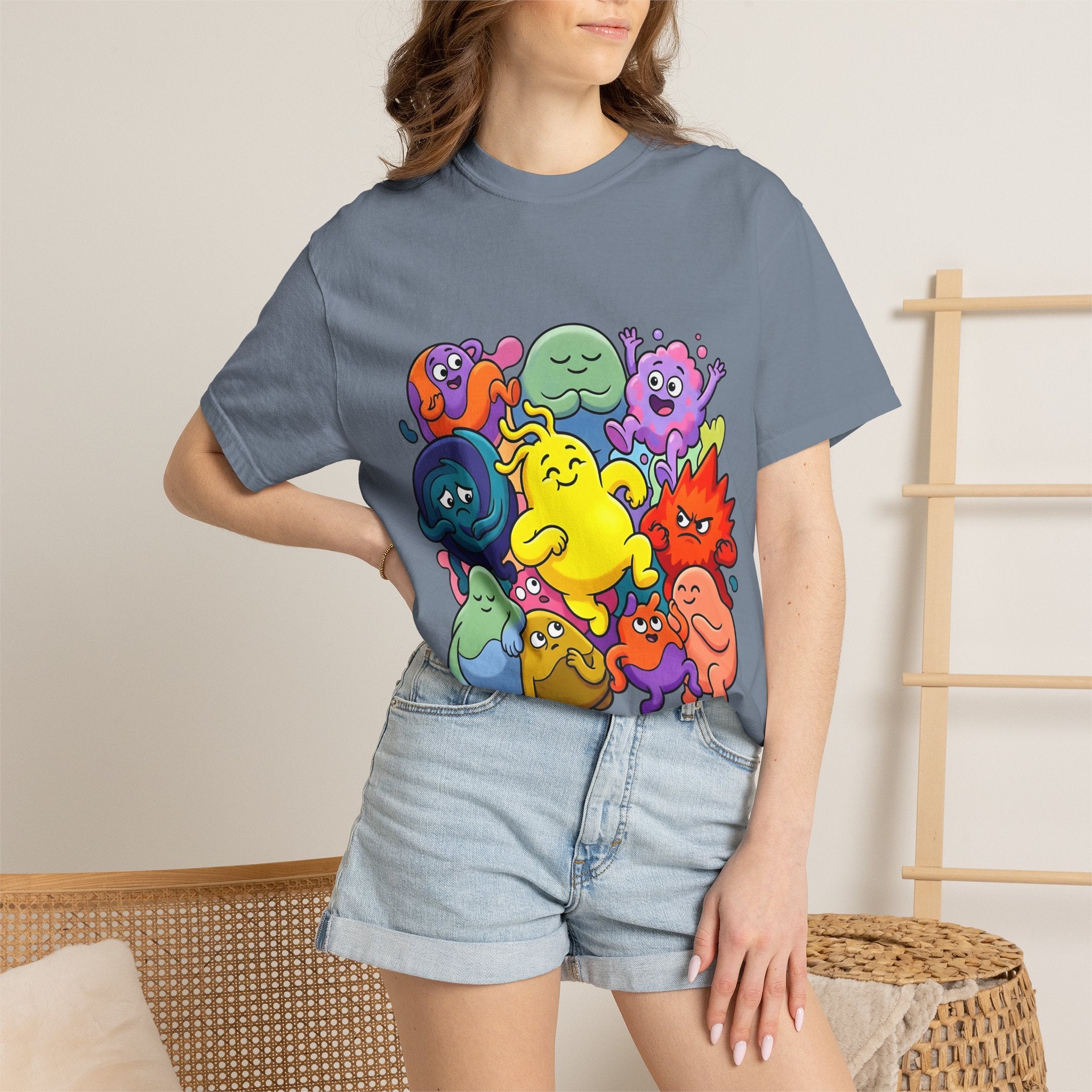 Unisex Garment-Dyed T-Shirt - Diverse Emotional Cartoon Creatures
