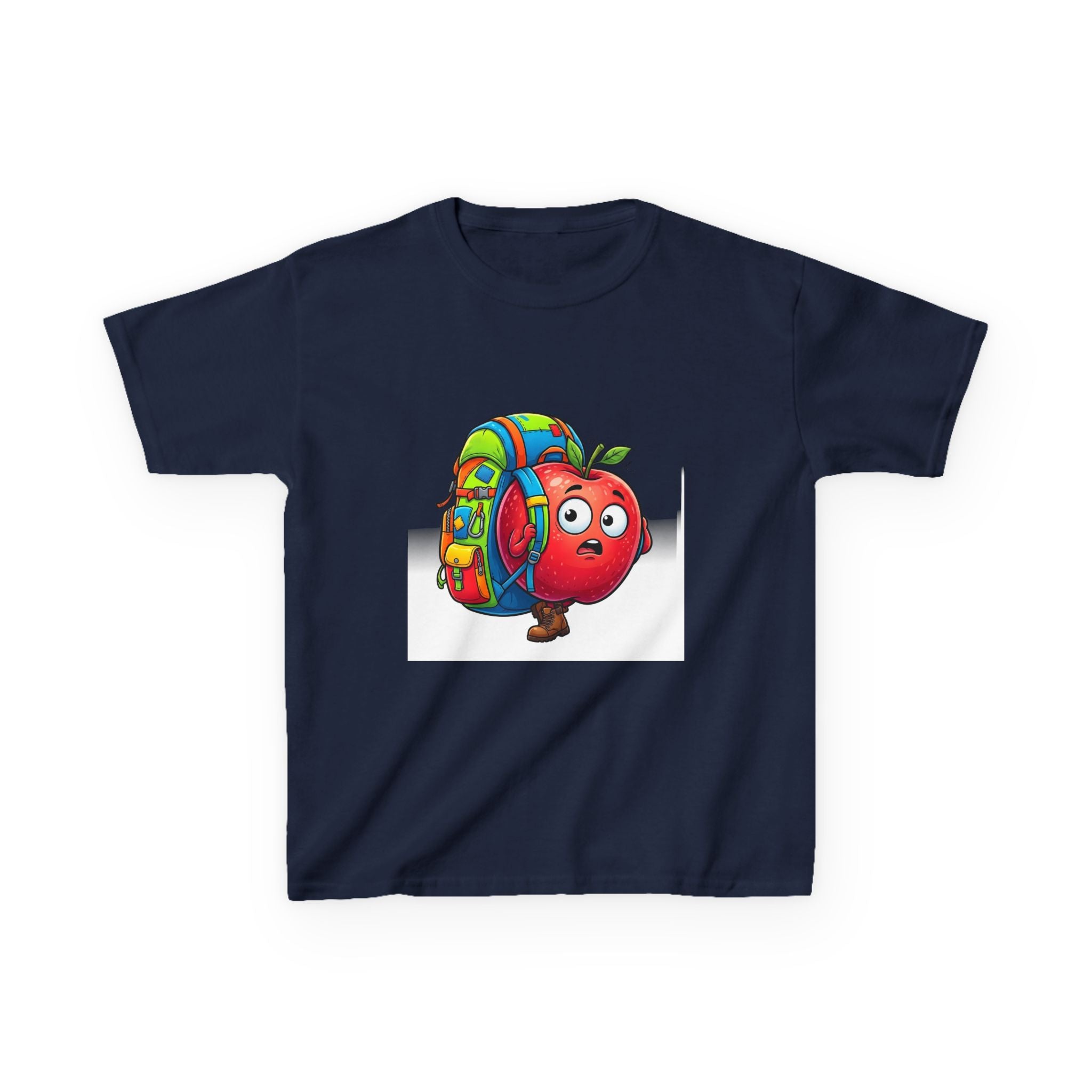 Kids Tee - Adventurous Apple Character Hiking T-Shirt