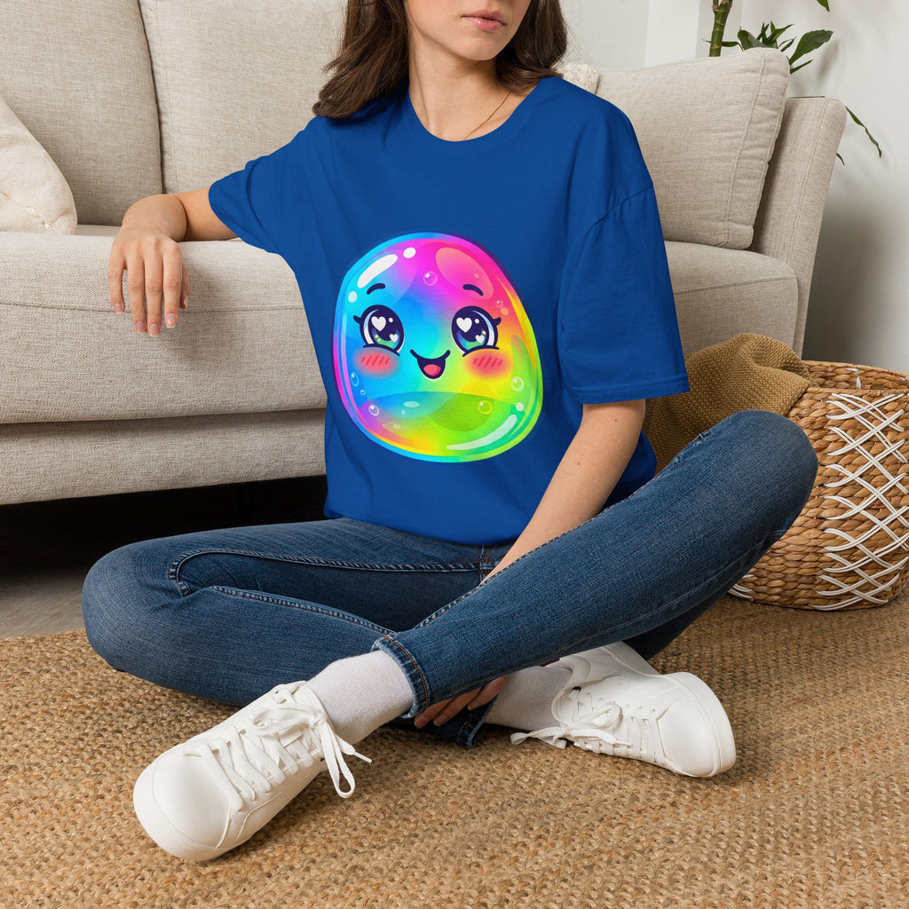 Unisex Kawaii T-Shirt - Happy Rainbow Blob Character Tee