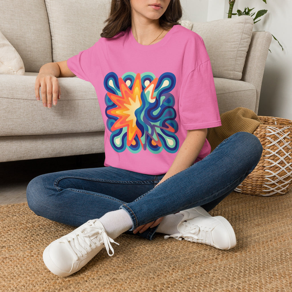 Abstract T-Shirt - Psychedelic Starburst Graphic Tee | Dynamic Blue