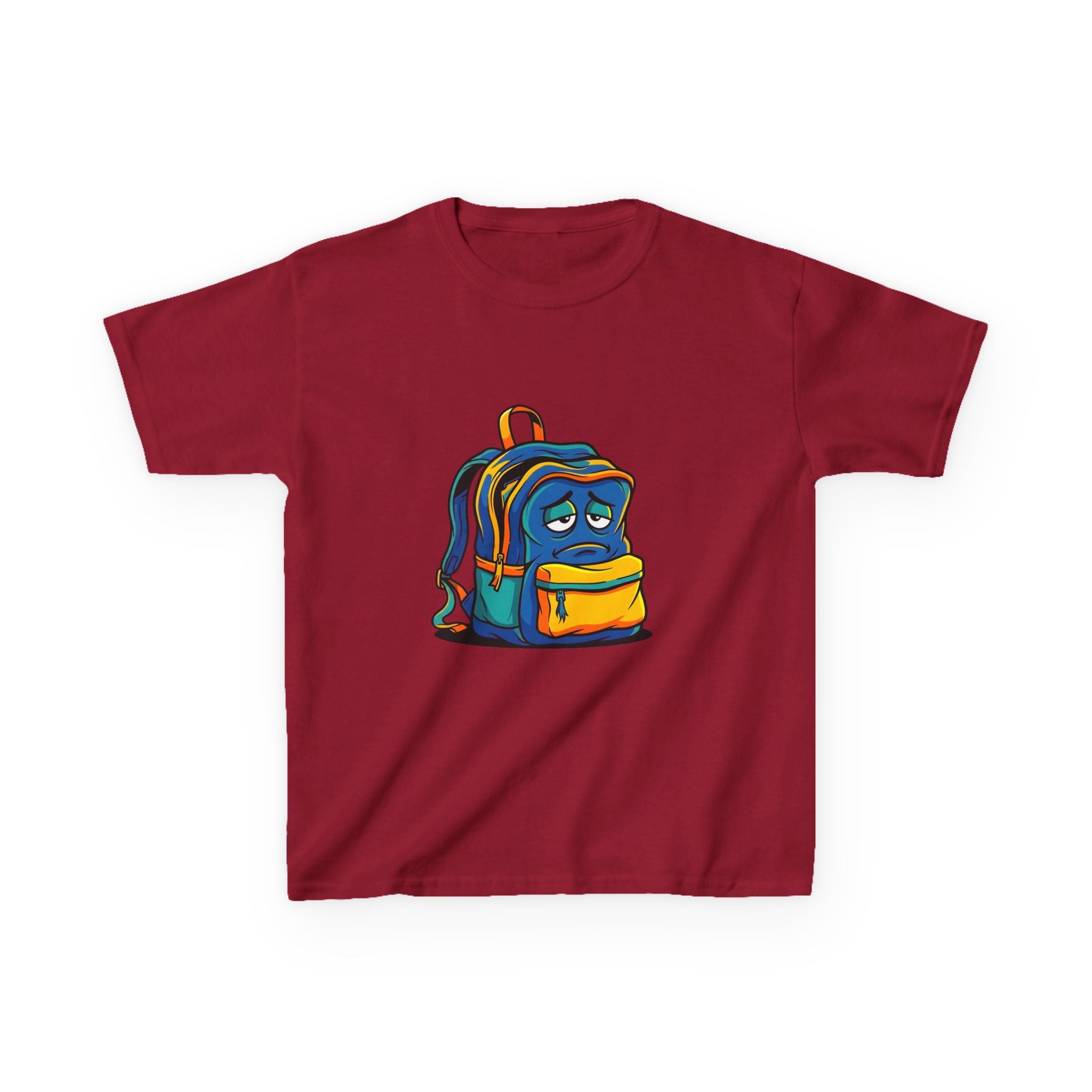 Kids Heavy Cotton Tee - Sad Backpack Cartoon | Back to School 2026