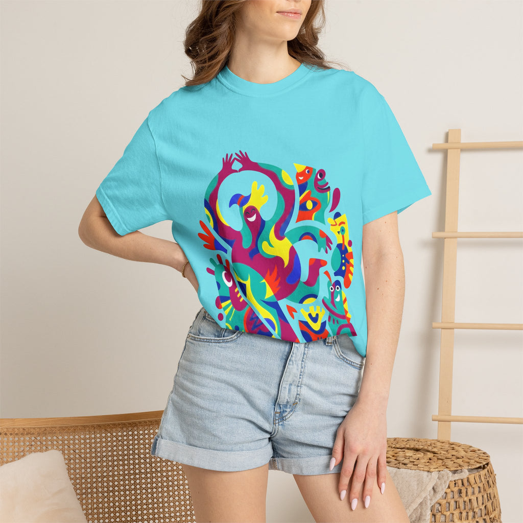 Garment-Dyed T-shirt - Joyful Abstract Creatures | Whimsical Graphic