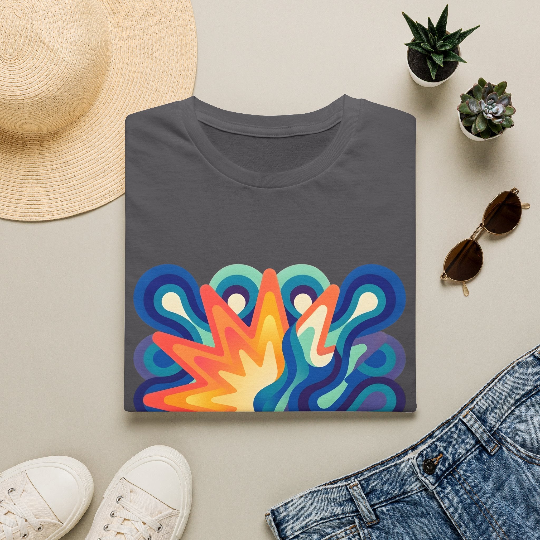 Abstract T-Shirt - Psychedelic Starburst Graphic Tee | Dynamic Blue