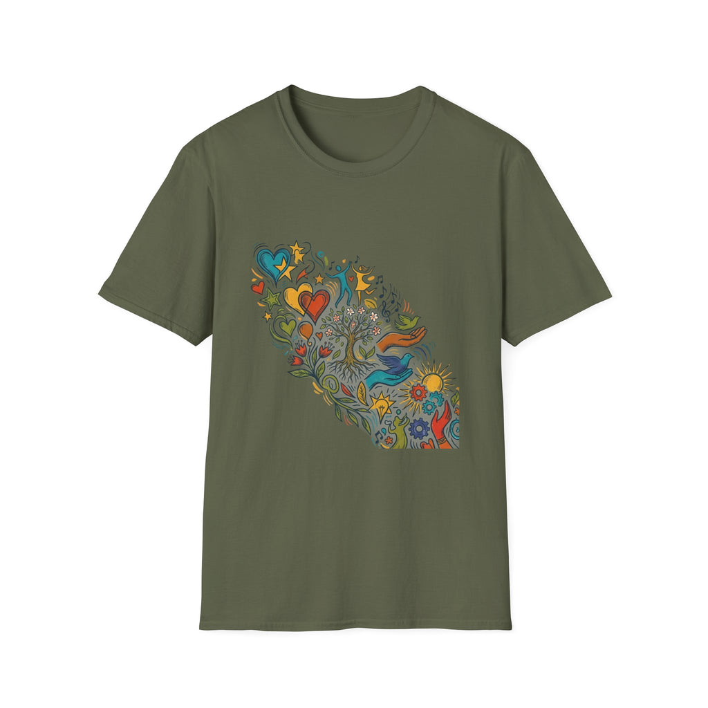 Unisex T-Shirt - Groovy Folk Art Love & Peace | Vibrant Community