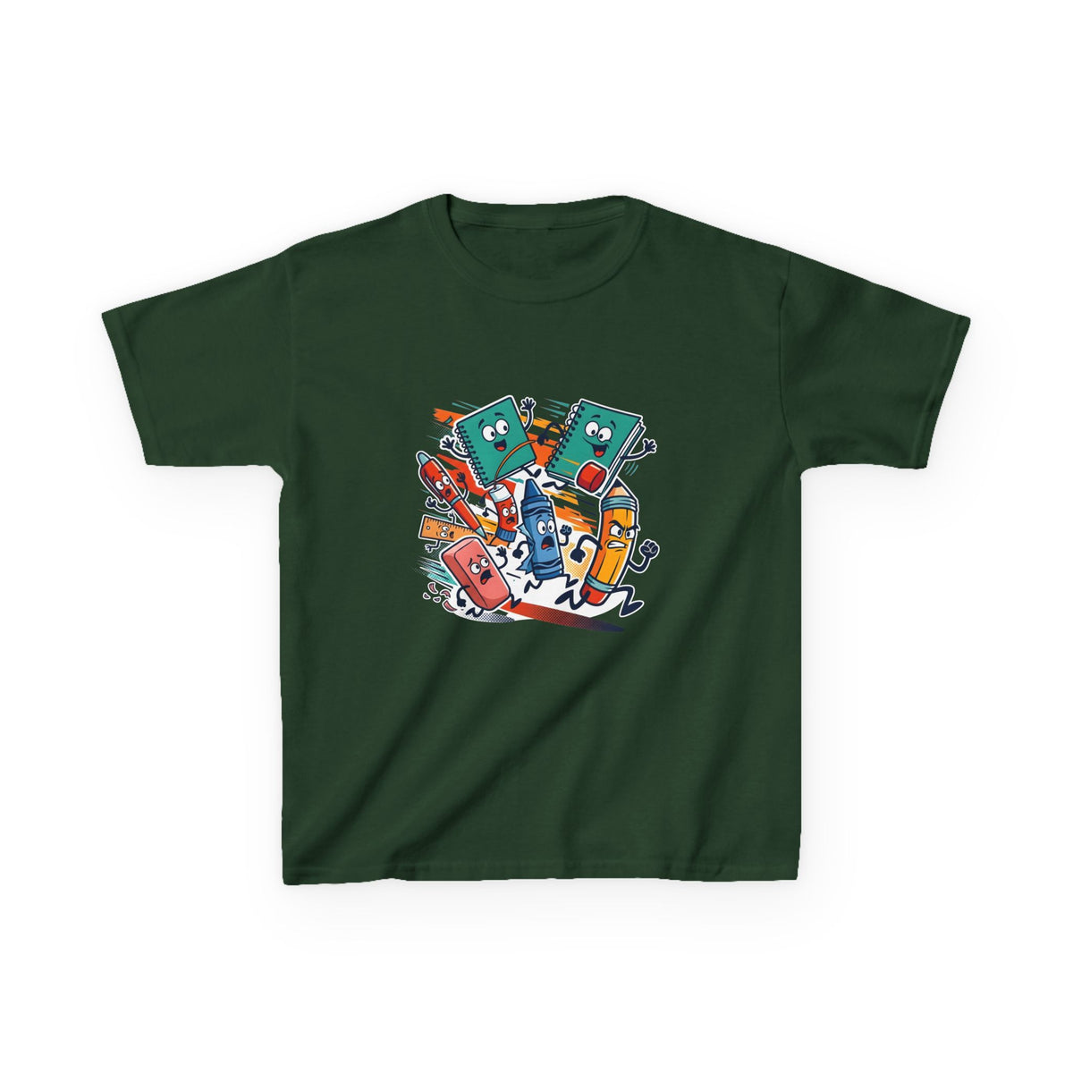 Kids Back to School Tee - Playful School Supplies Cartoon