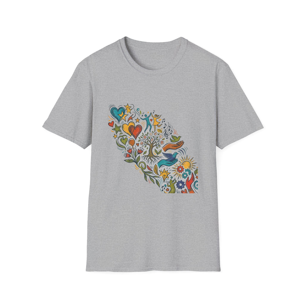 Unisex T-Shirt - Groovy Folk Art Love & Peace | Vibrant Community