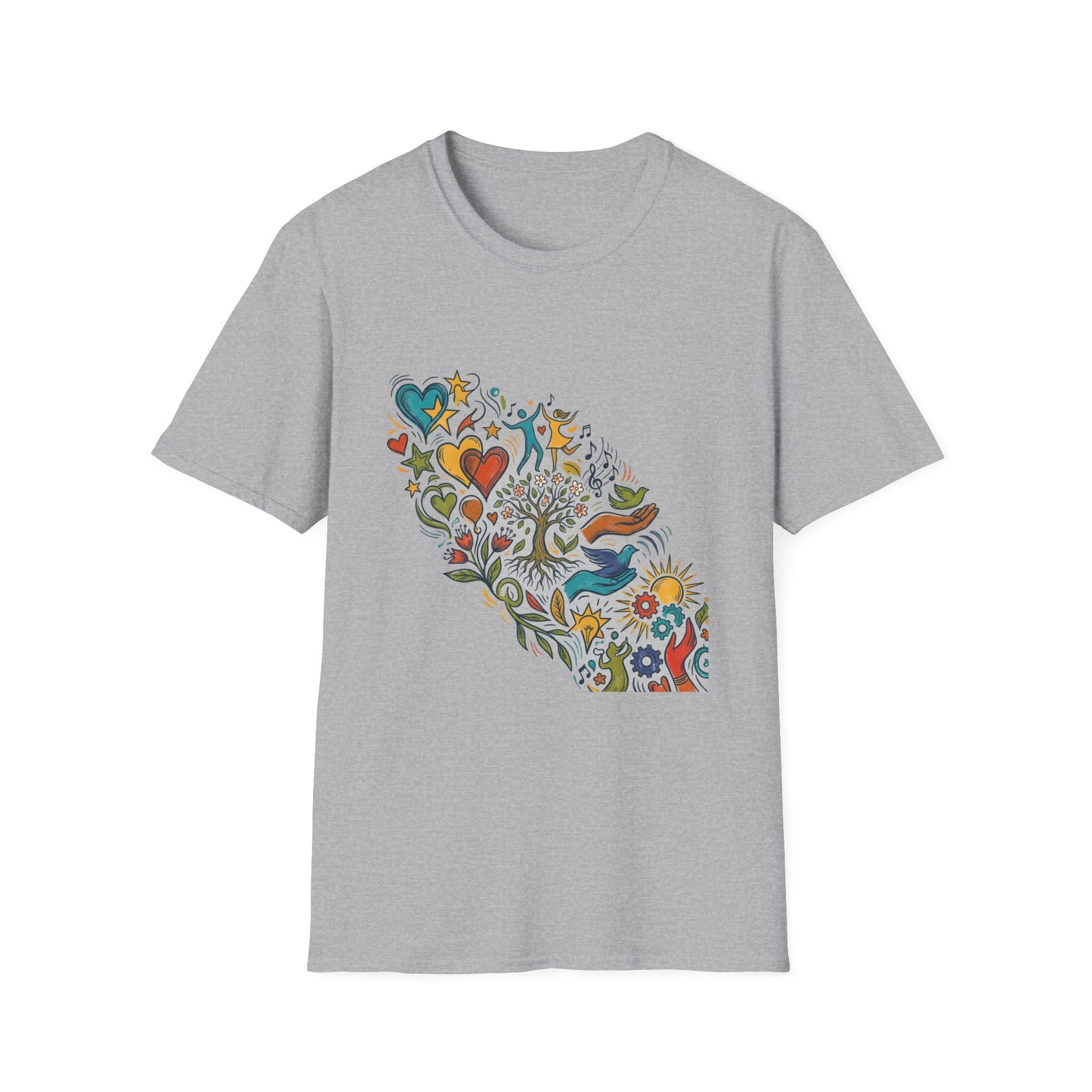 Unisex T-Shirt - Groovy Folk Art Love & Peace | Vibrant Community