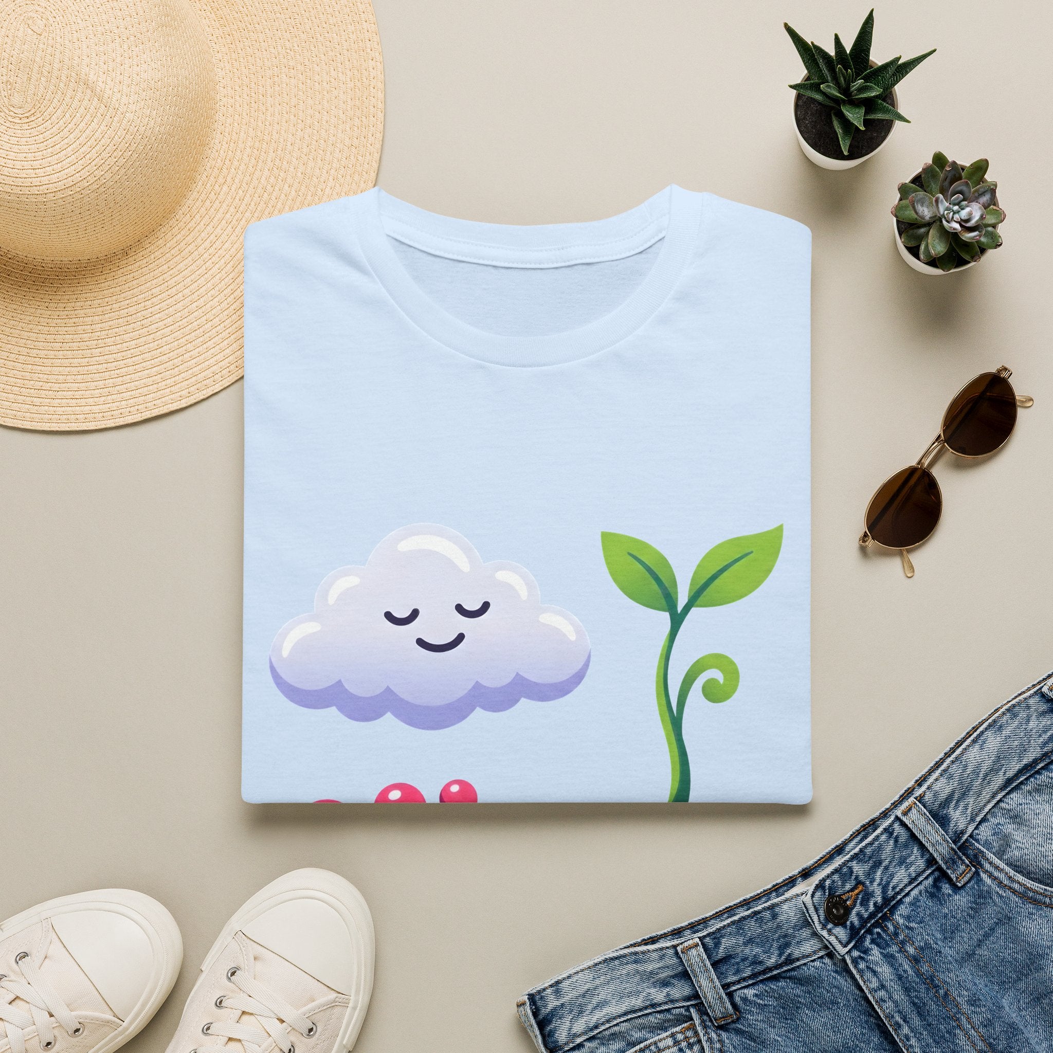 Cute Nature T-Shirt - Whimsical Cloud Sprout Wave Design | Unisex