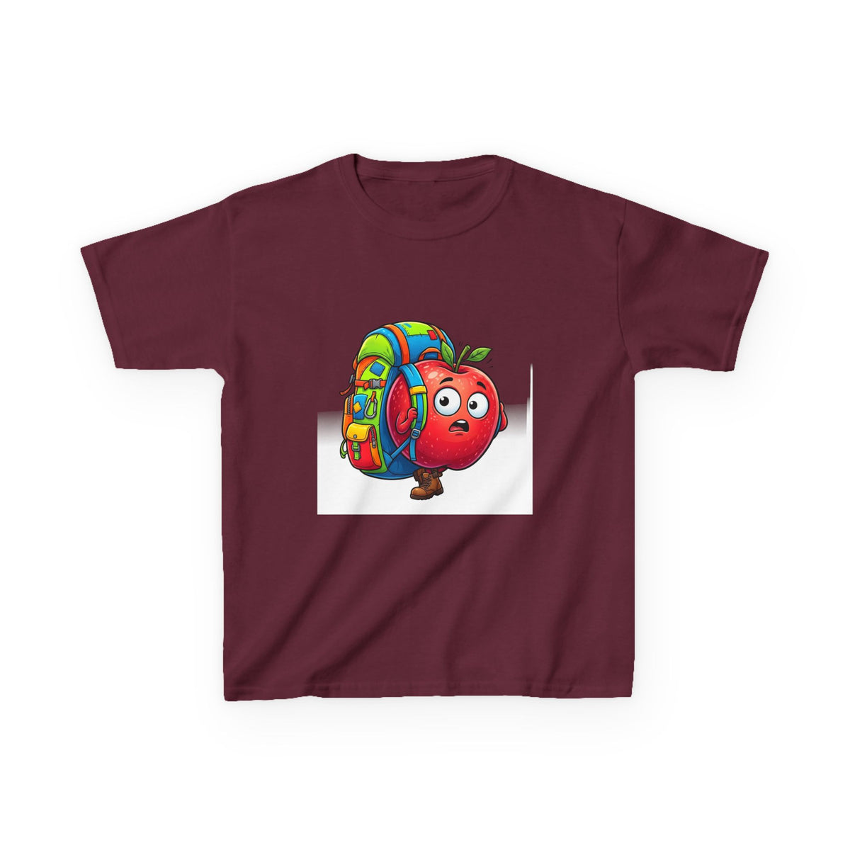 Kids Tee - Adventurous Apple Character Hiking T-Shirt