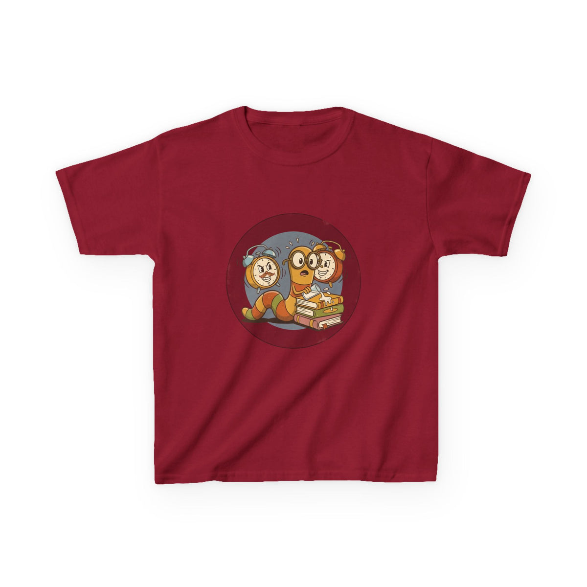 Kids Bookworm Tee - Cartoon Worm Studying Books | Back to School