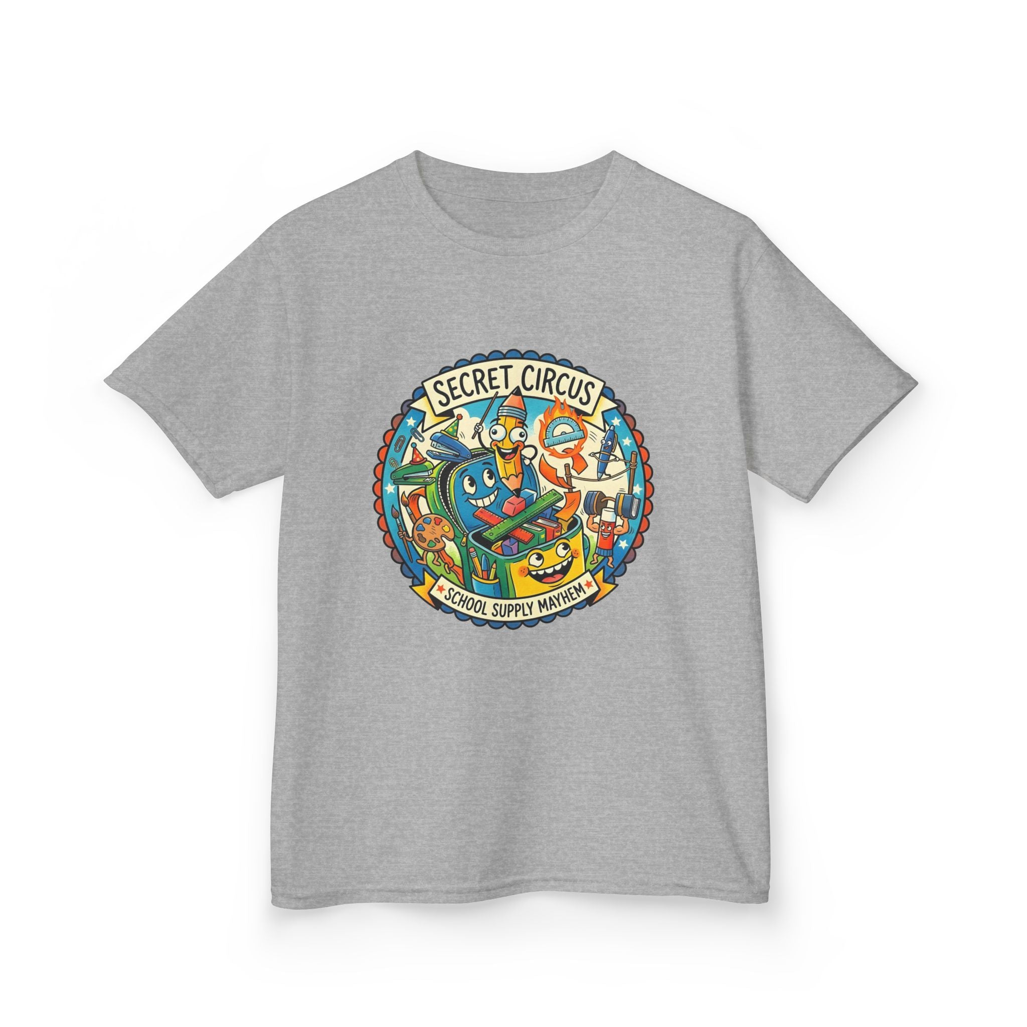 Kids Tee - Secret Circus School Supply Mayhem | Cartoon Fun