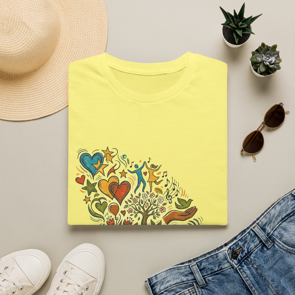 Unisex T-Shirt - Groovy Folk Art Love & Peace | Vibrant Community