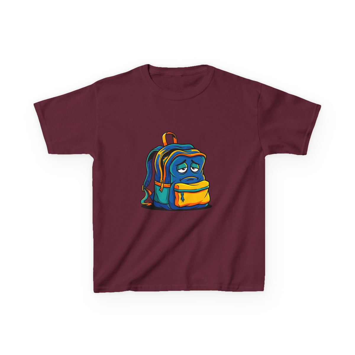 Kids Heavy Cotton Tee - Sad Backpack Cartoon | Back to School 2026