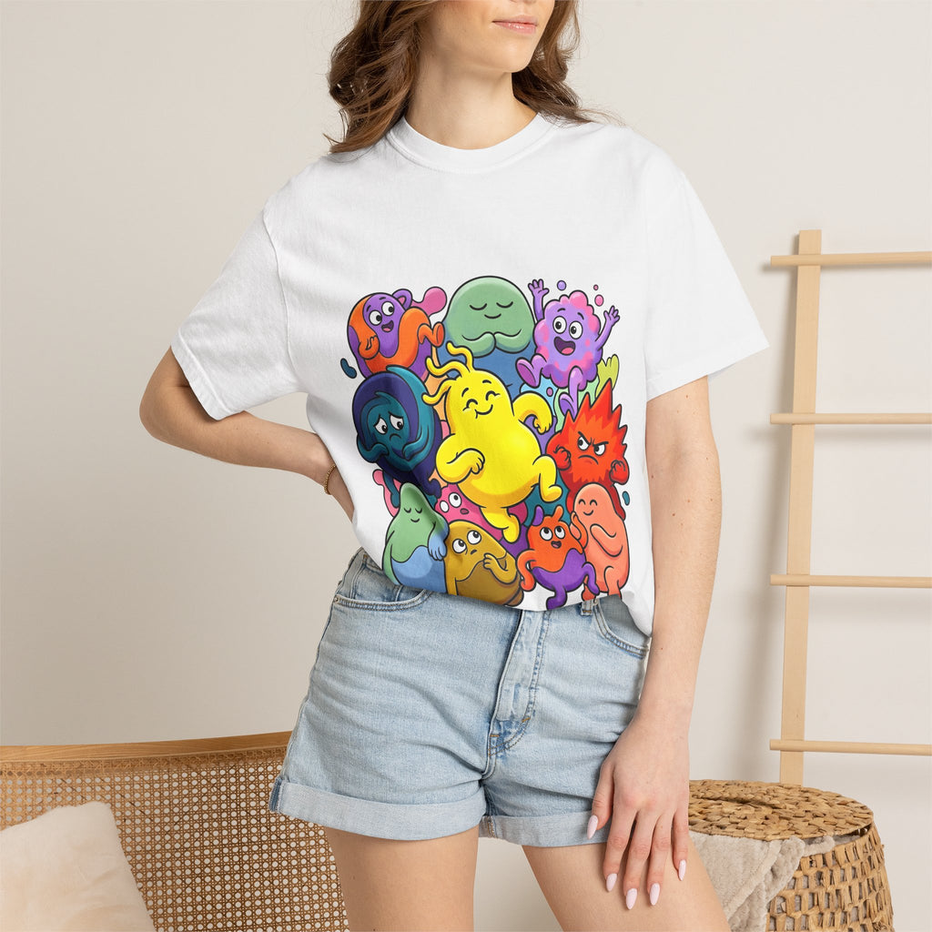 Unisex Garment-Dyed T-Shirt - Diverse Emotional Cartoon Creatures