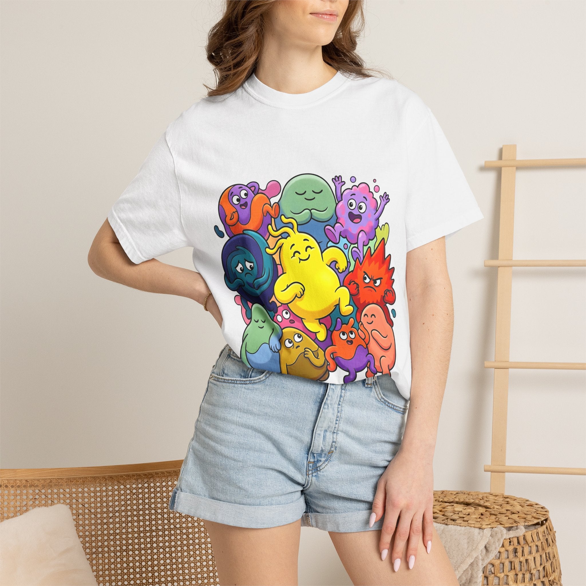 Unisex Garment-Dyed T-Shirt - Diverse Emotional Cartoon Creatures