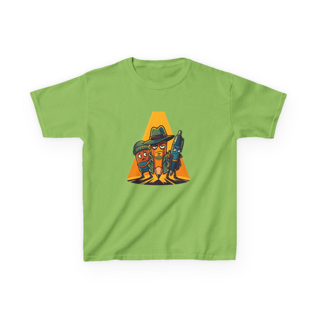 Kids Tee - Noir Stationery Detective Team | Cartoon Comic Style