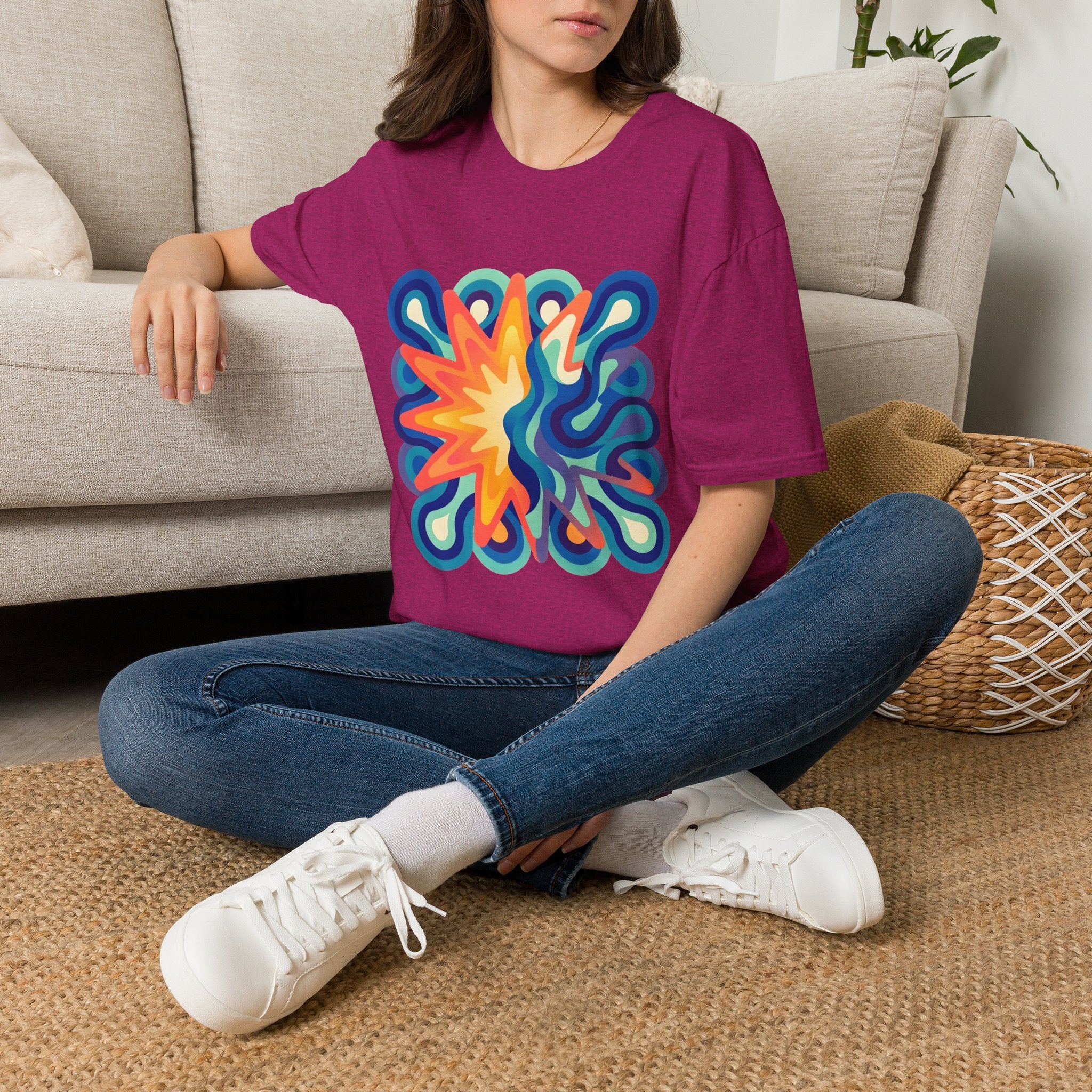 Abstract T-Shirt - Psychedelic Starburst Graphic Tee | Dynamic Blue